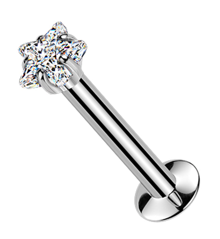 Star Prong Clear CZ Stainless Steel Threadless Convex Disk Labret