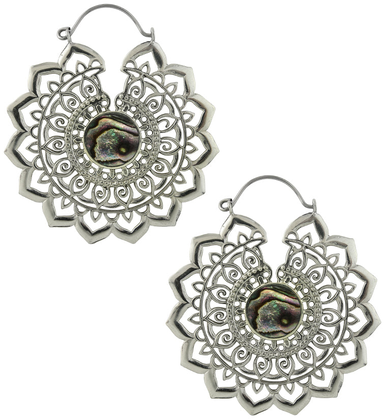 Stargaze White Brass Earrings With Abalone Inlay