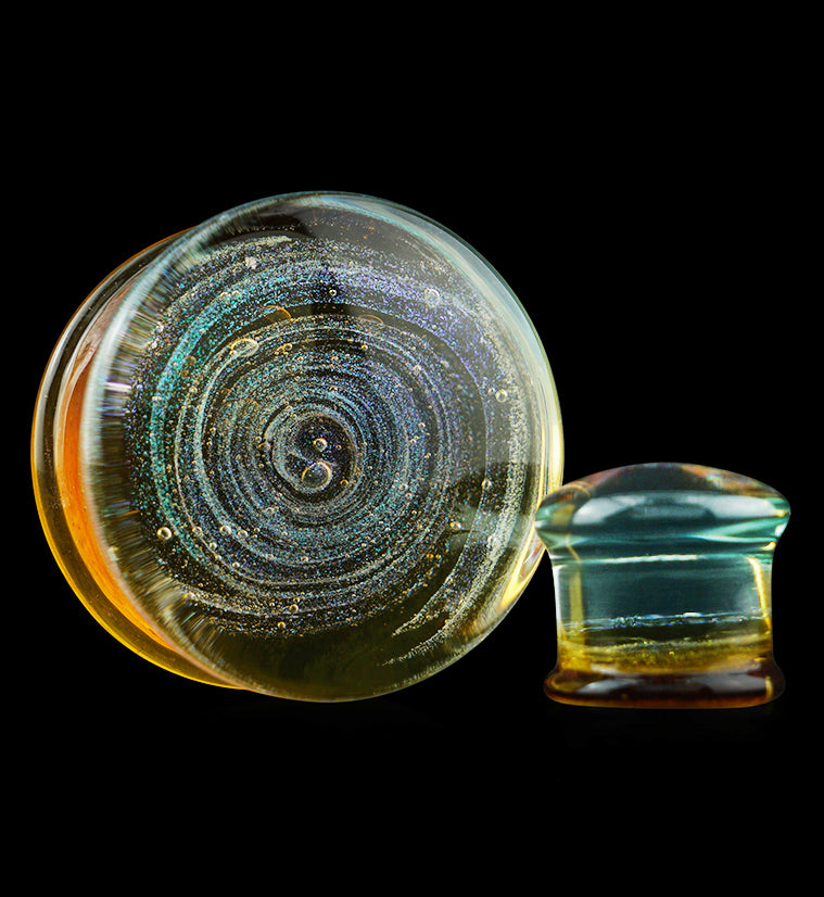 Blue Smokey Swirl Glass Double Flare Plugs