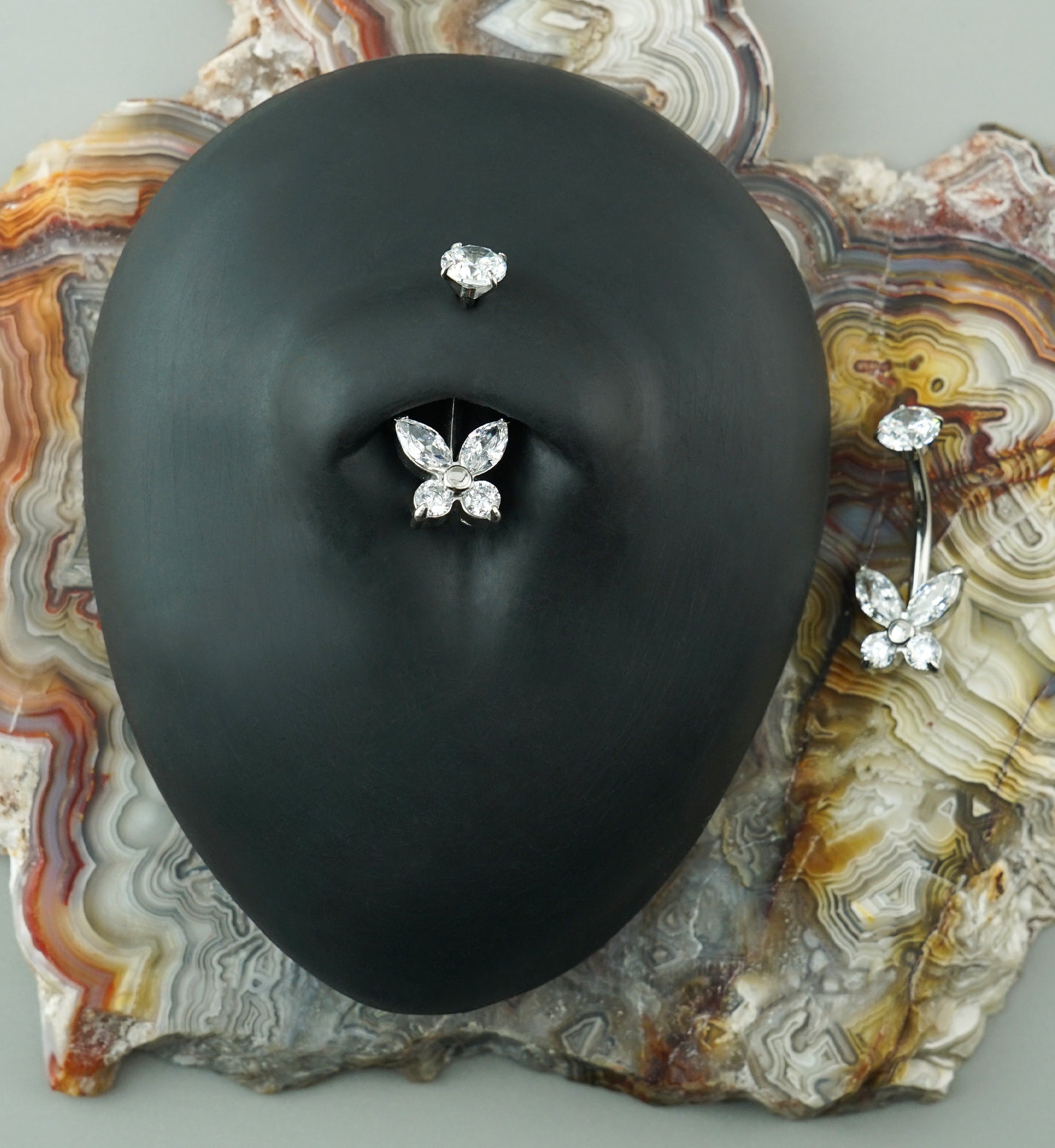 Swallowtail CZ Stainless Steel Internally Threaded Belly Button Ring