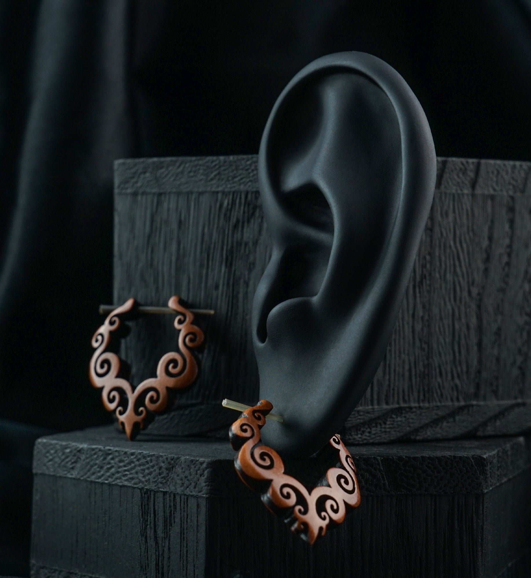 Swirl Hoop Sawo Wood Earrings