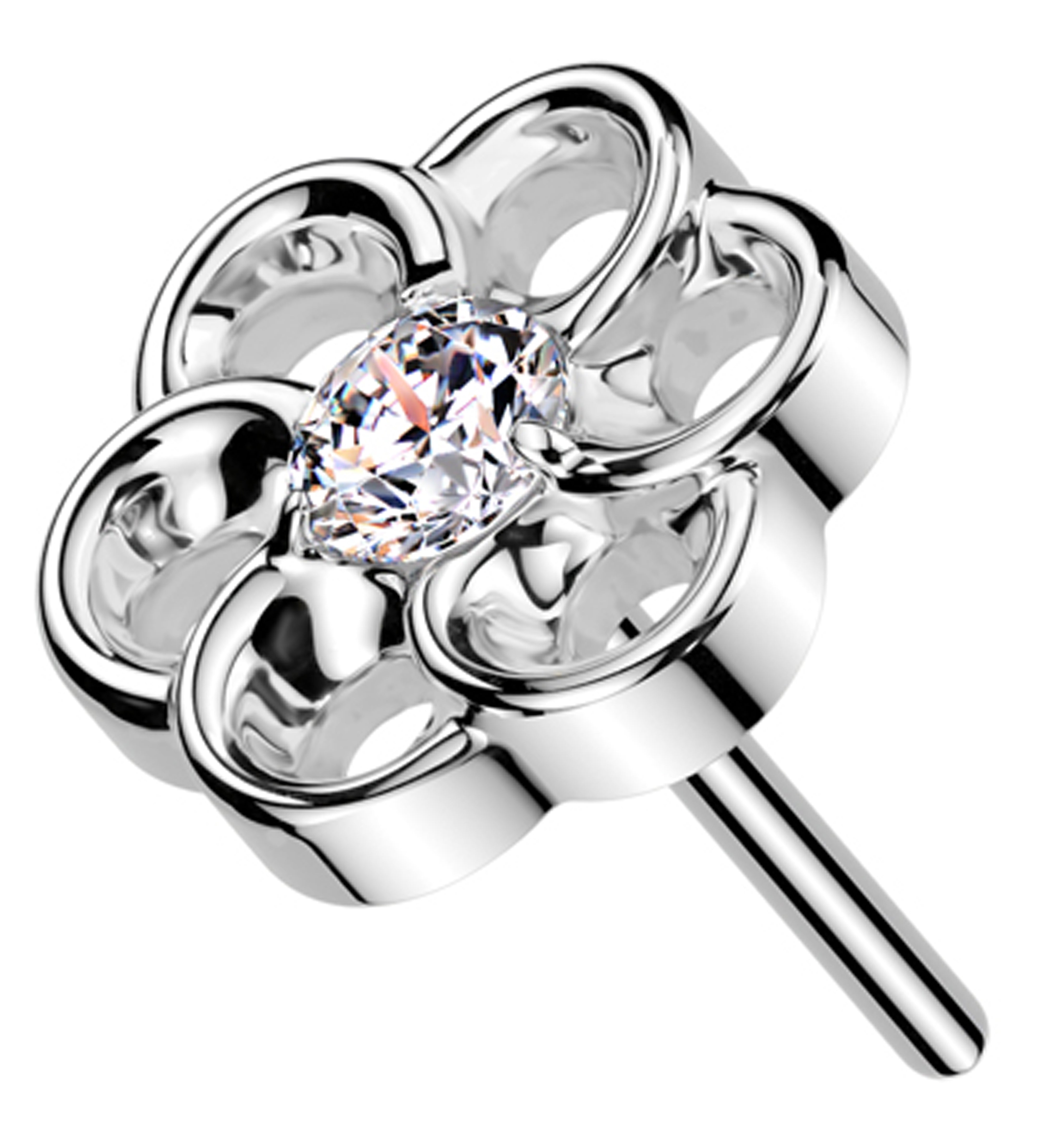 Swirling Flower Clear CZ Threadless Titanium Top