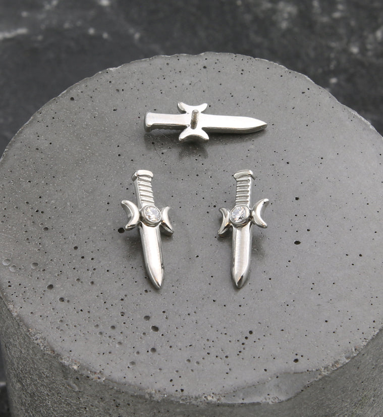 Sword And Moon Phase Clear CZ Internally Threaded Titanium Top