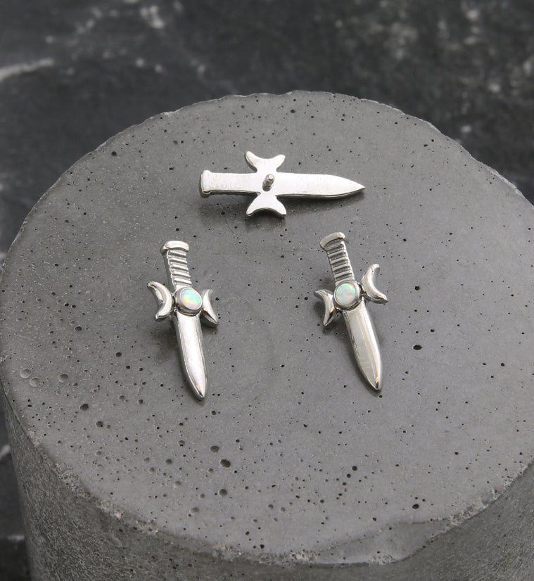 Sword And Moon Phase White Opalite Internally Threaded Titanium Top