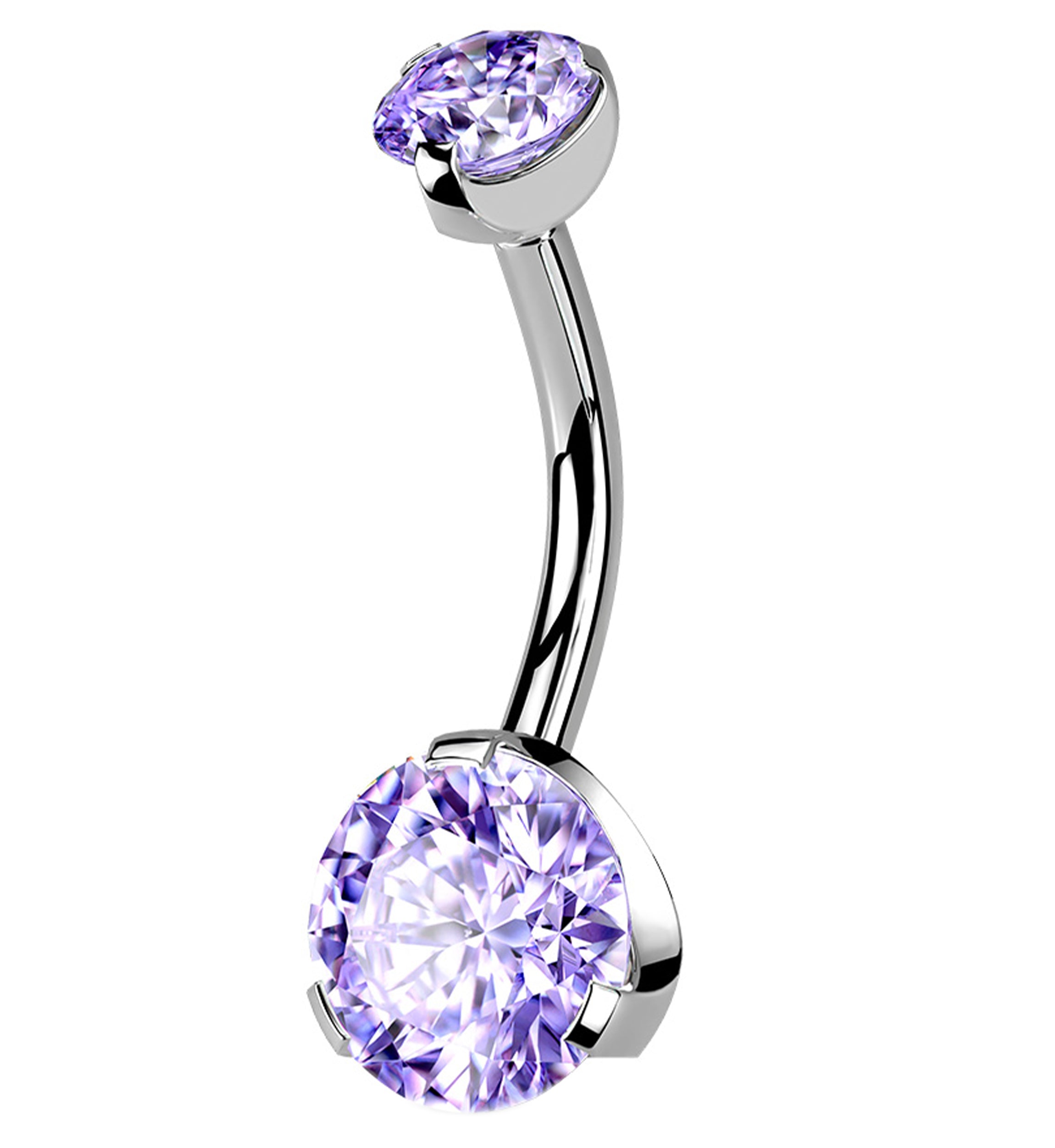 Tanzanite CZ Prong Internally Threaded Belly Button Ring