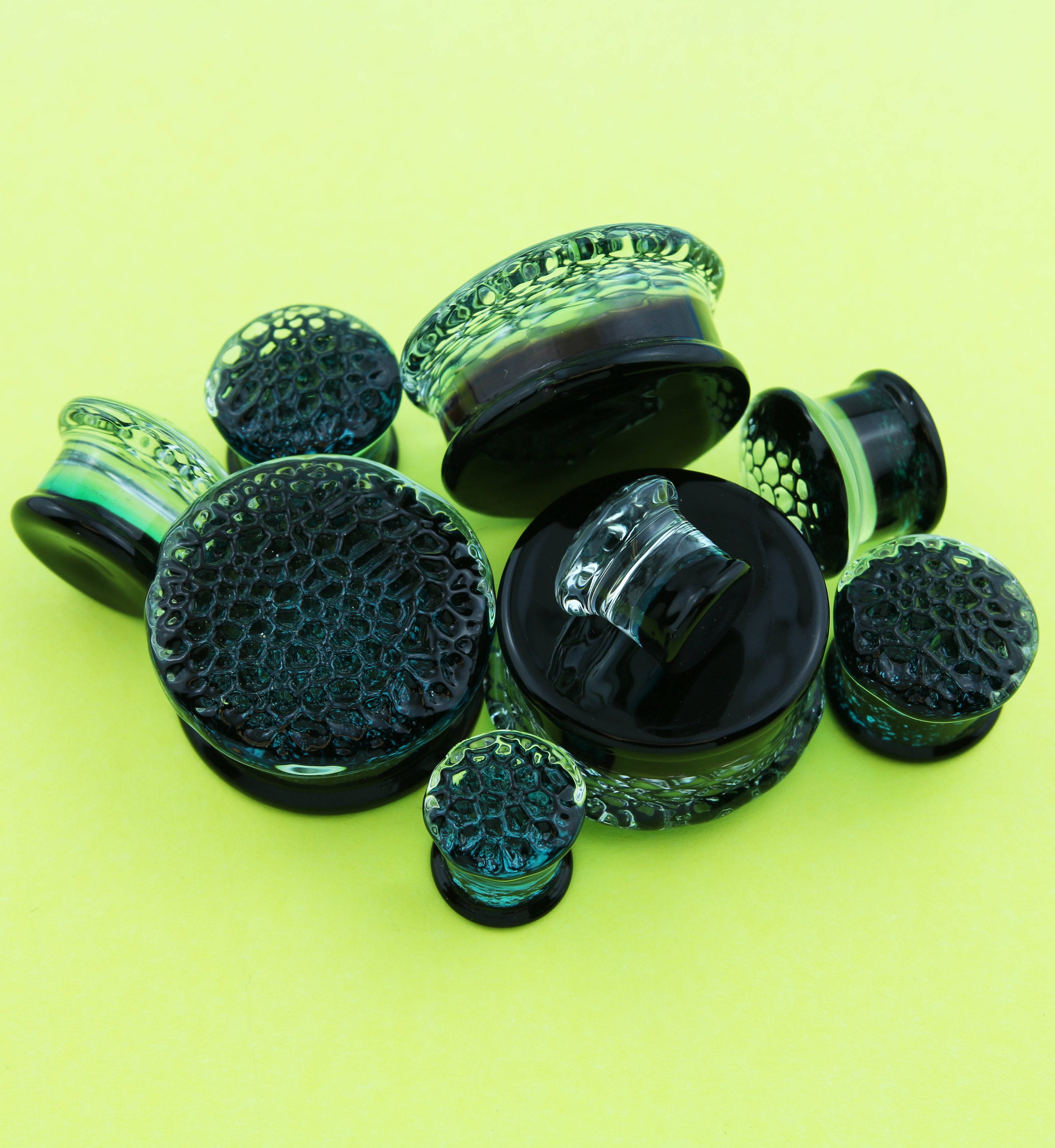 Teal Hammered Glass Double Flare Plugs