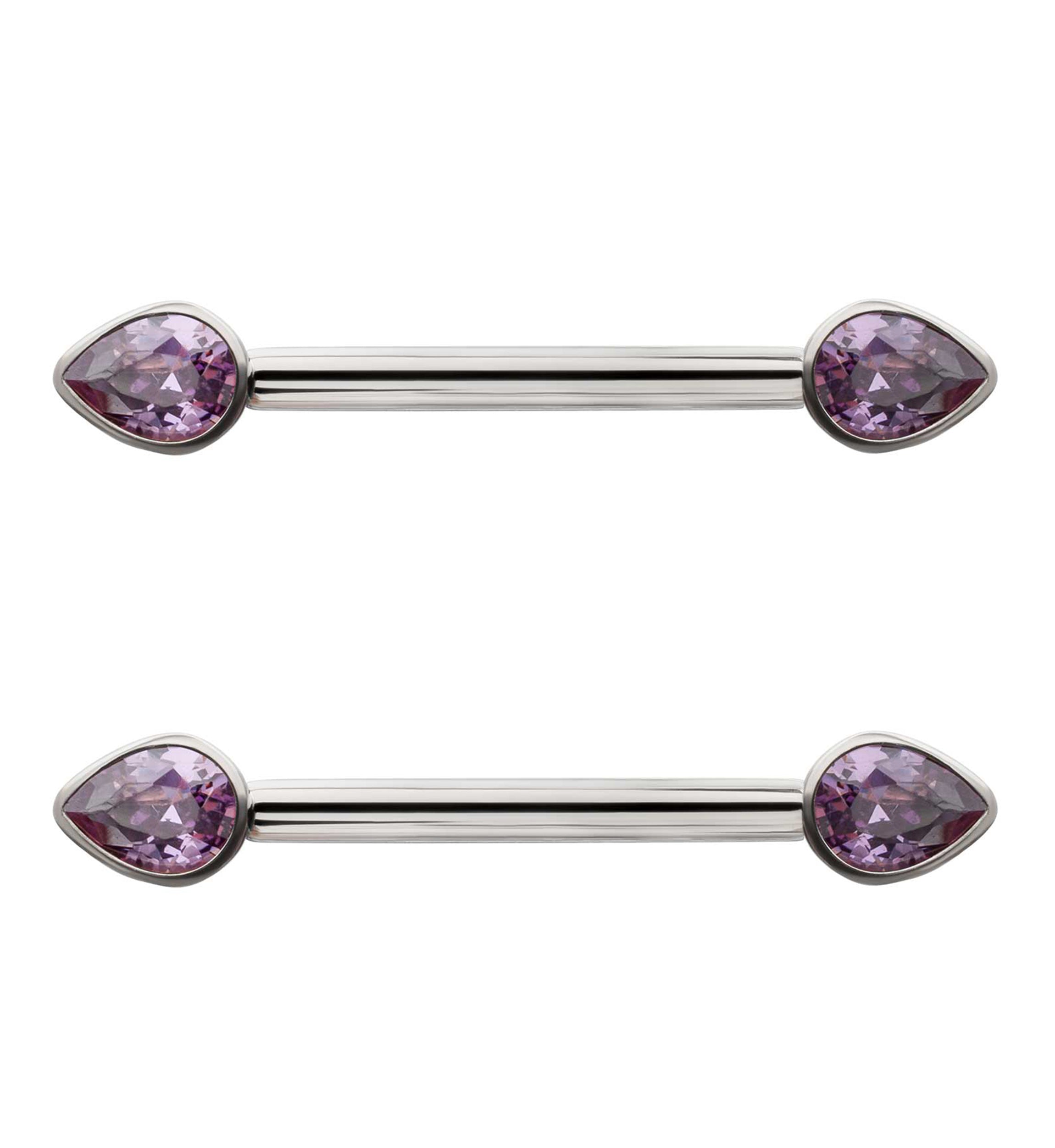 Teardrop Amethyst CZ Titanium Internally Threaded Nipple Ring Barbell