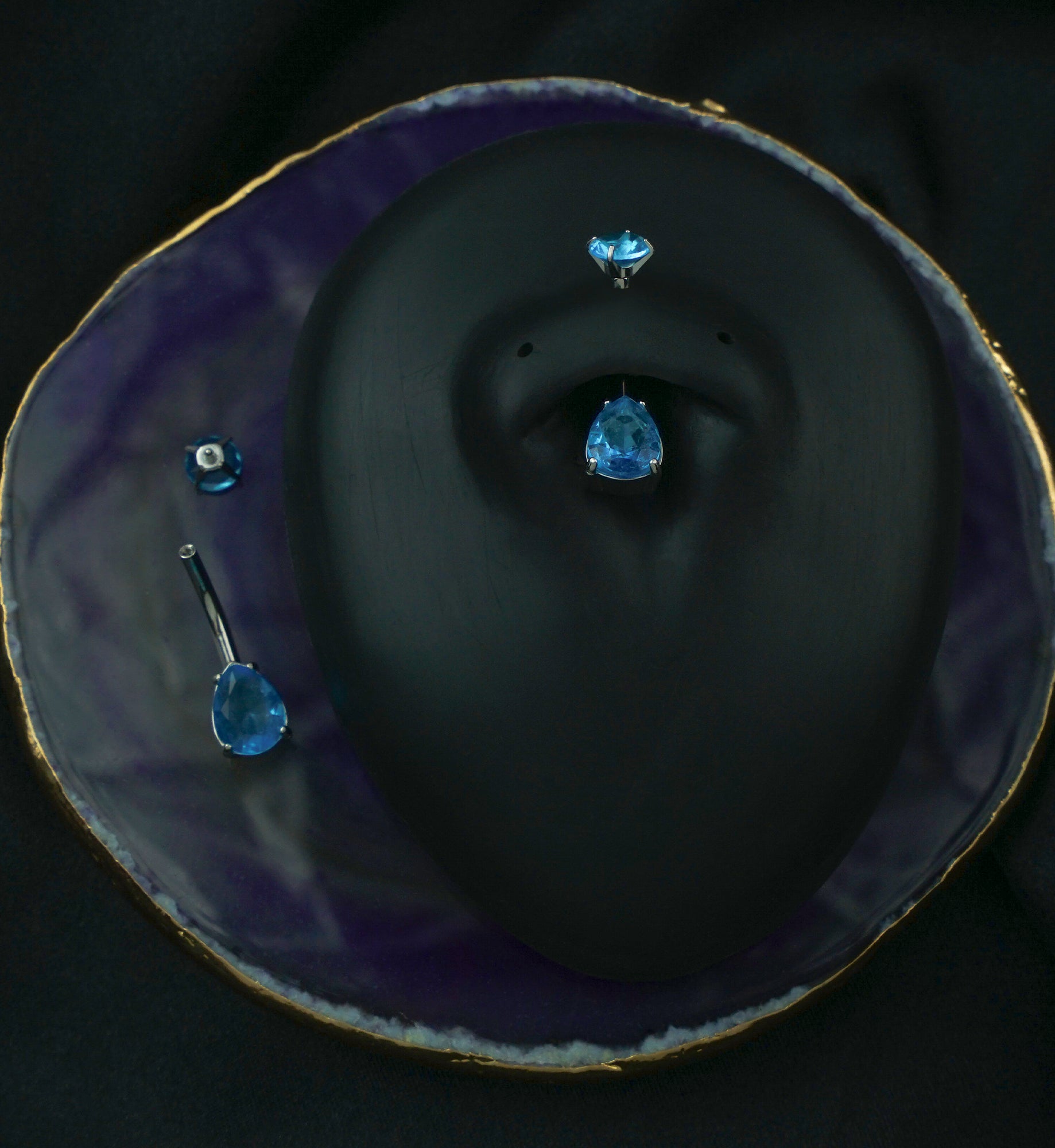 Teardrop Aqua CZ Internally Threaded Stainless Steel Belly Button Ring