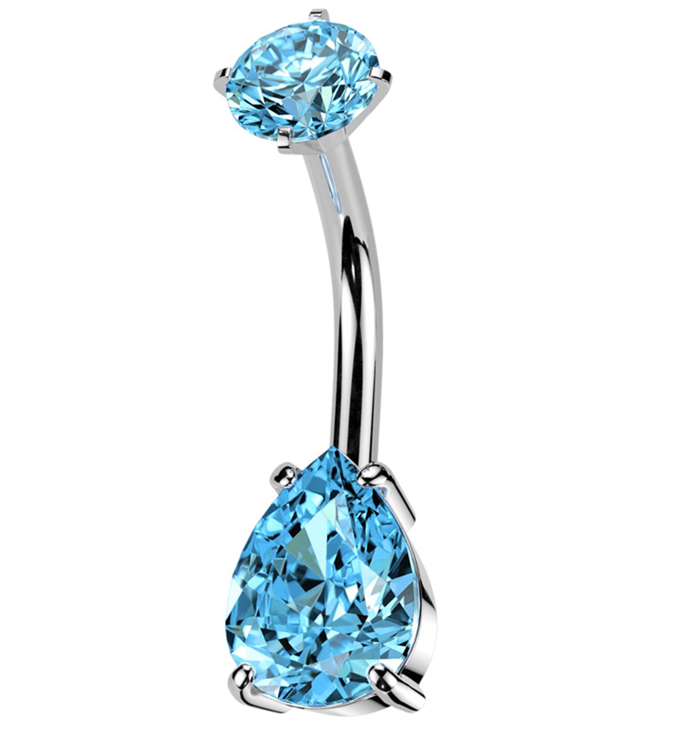 Teardrop Aqua CZ Internally Threaded Stainless Steel Belly Button Ring