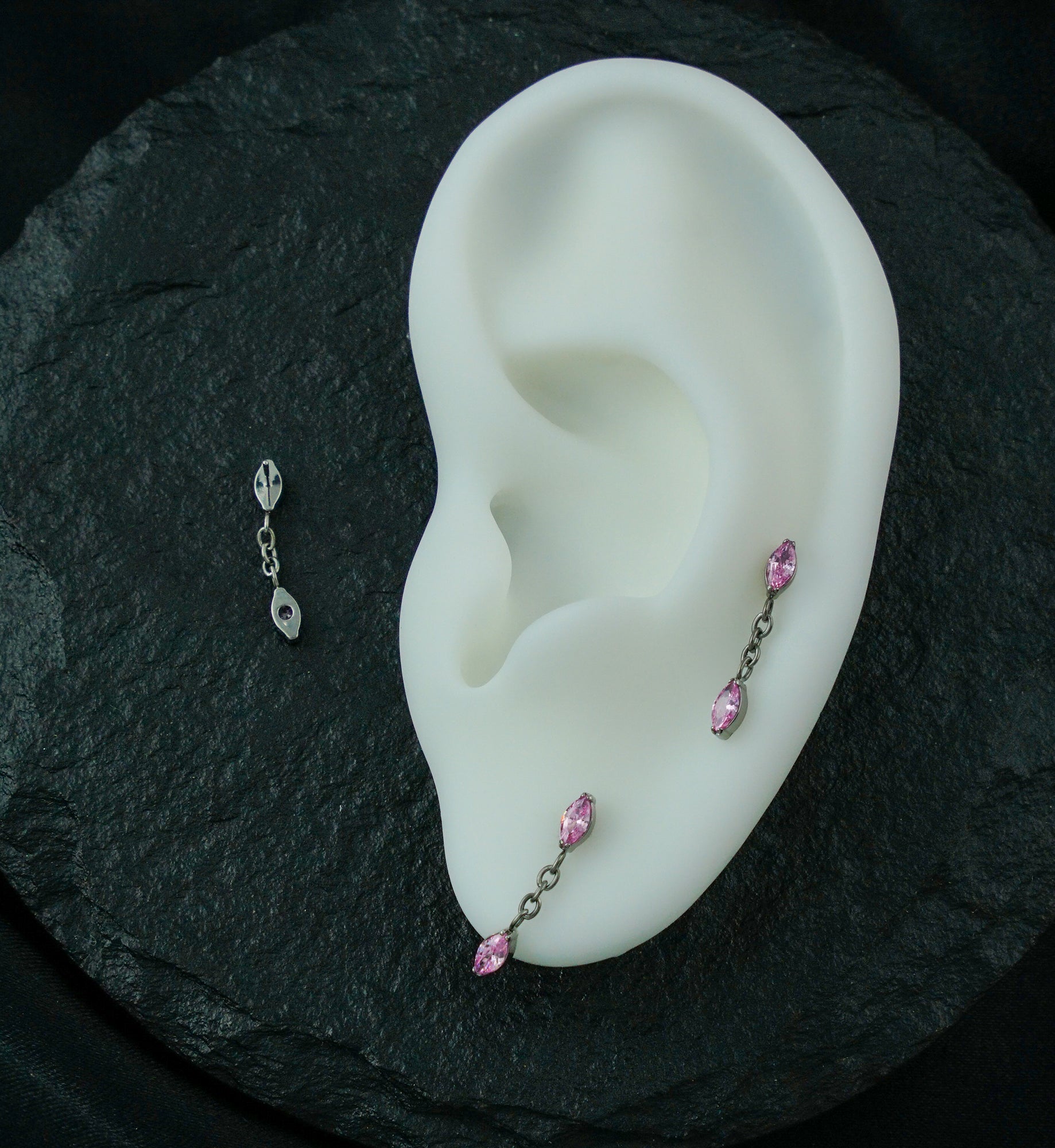 Teardrop Chain Link Dangle Pink CZ Titanium Threadless Top