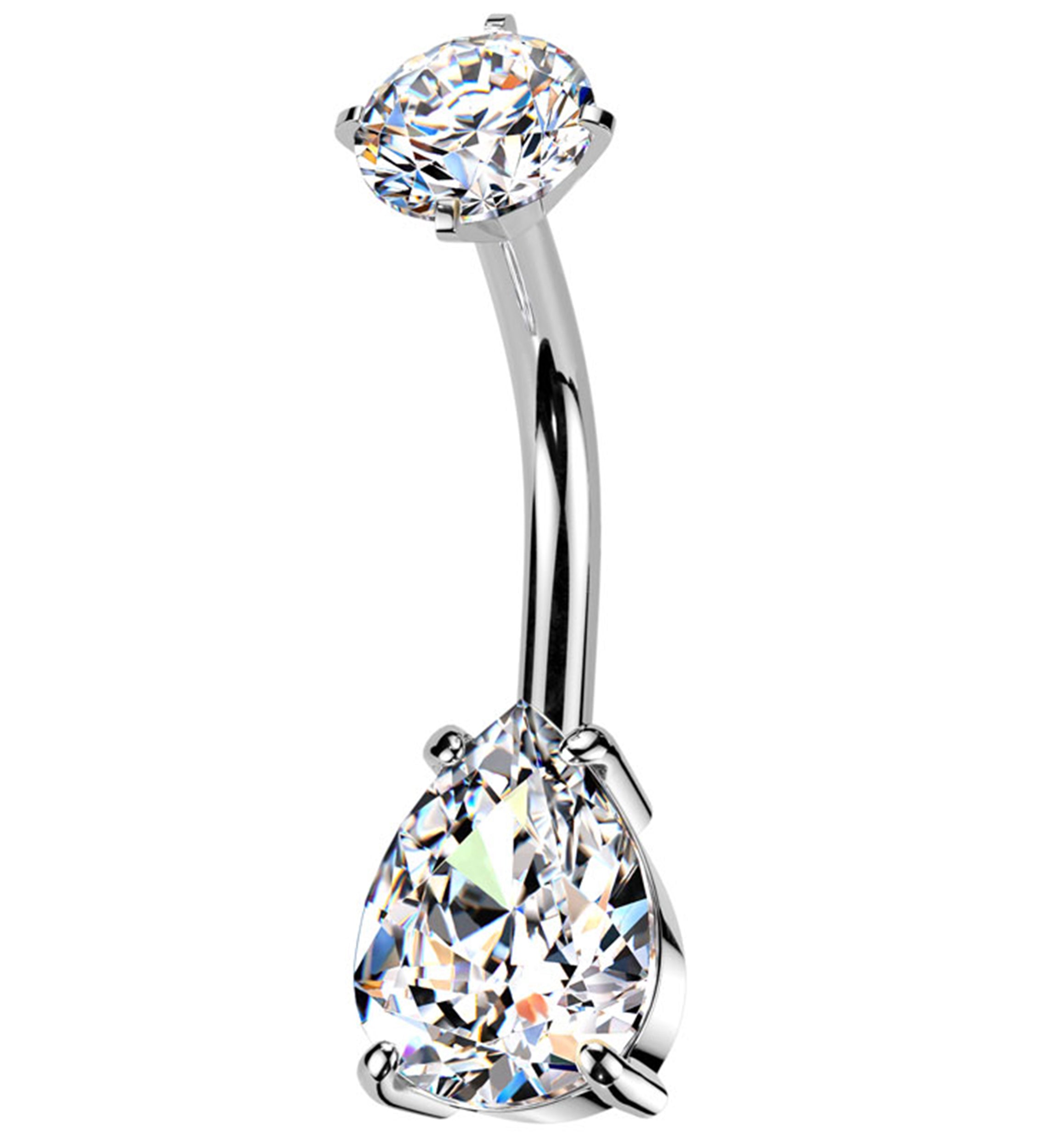 Teardrop Clear CZ Internally Threaded Stainless Steel Belly Button Ring