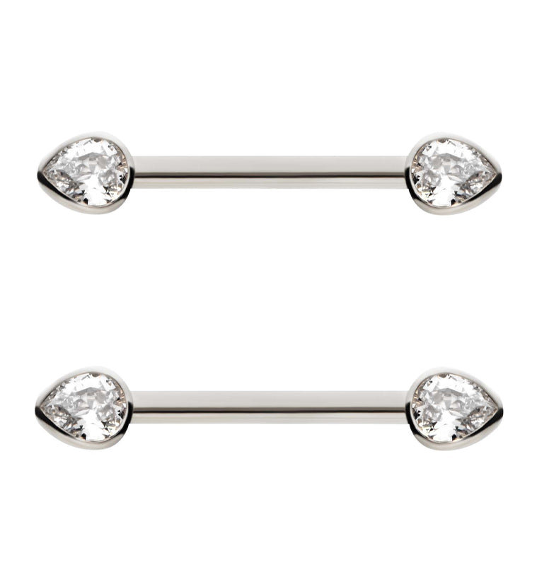 Teardrop Clear CZ Titanium Threadless Nipple Barbell