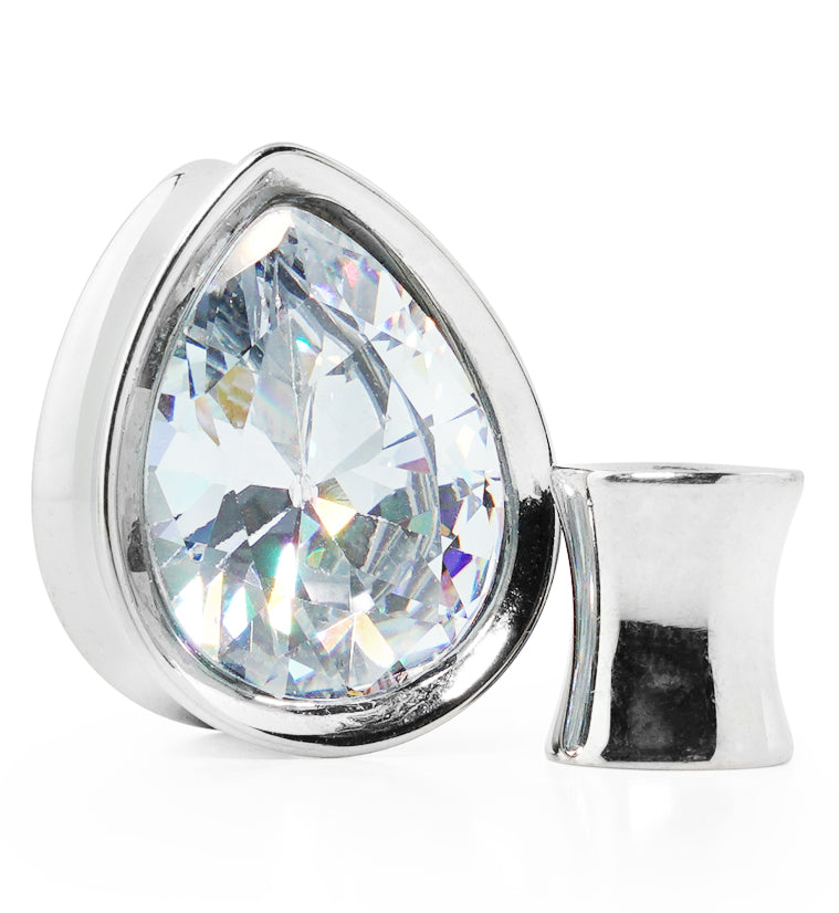 Teardrop Clear CZ Stainless Steel Tunnels