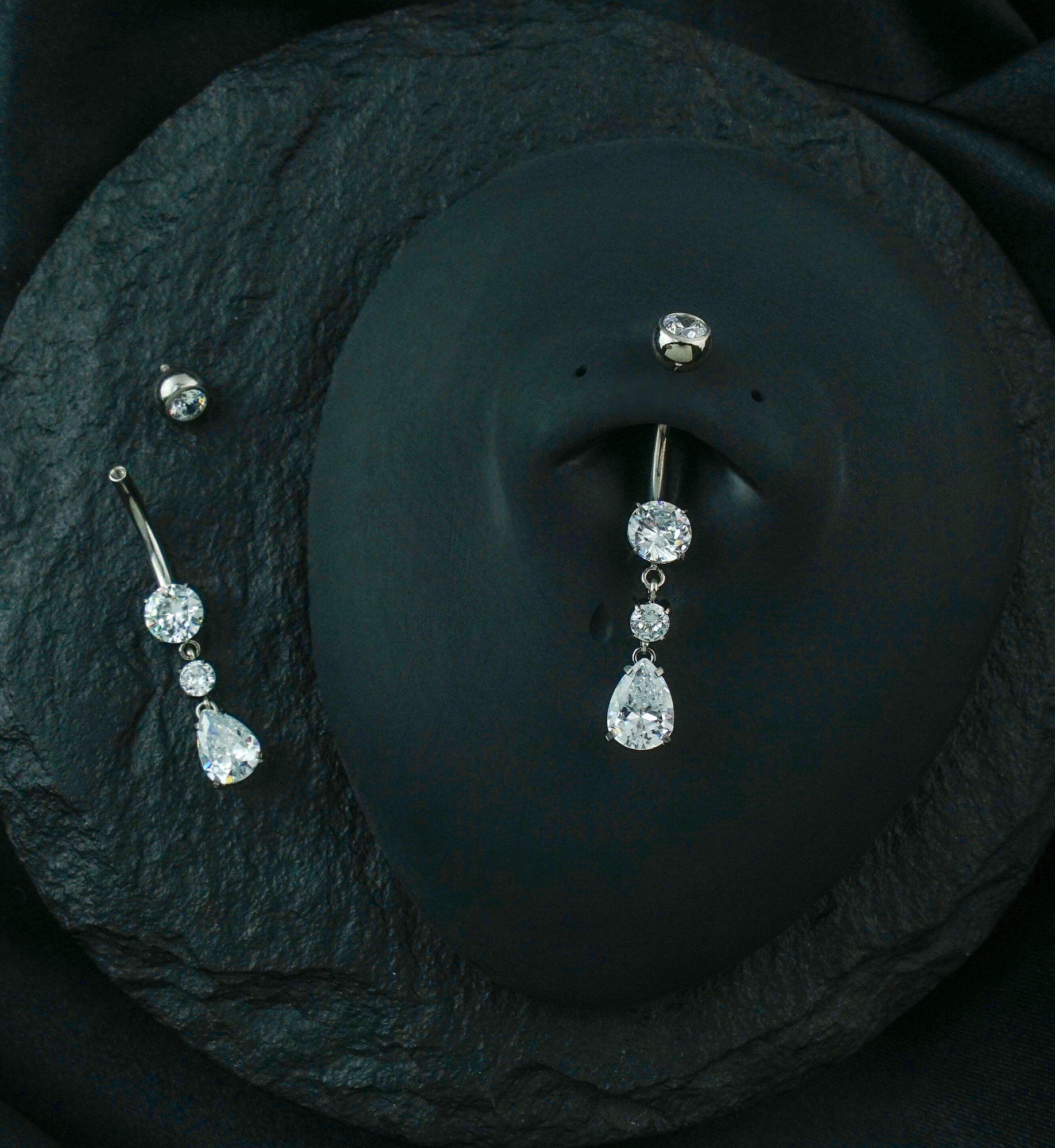 Teardrop Dangle Clear CZ Internally Threaded Titanium Belly Button Ring