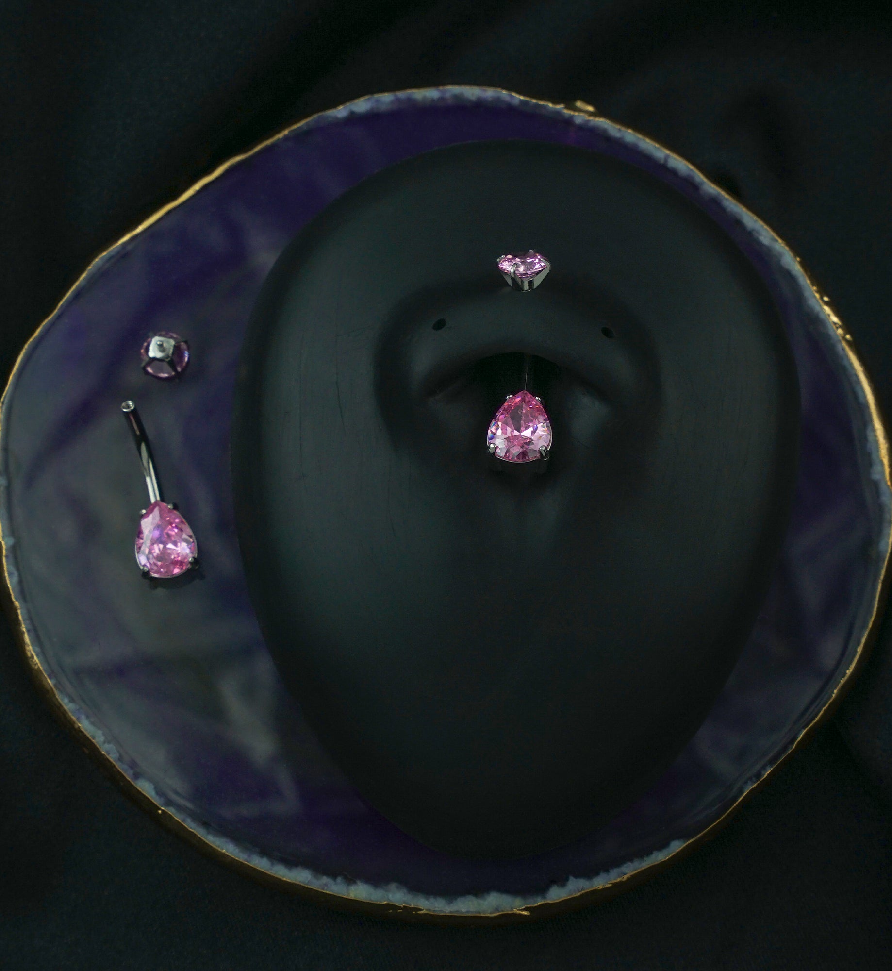 Teardrop Pink CZ Internally Threaded Stainless Steel Belly Button Ring