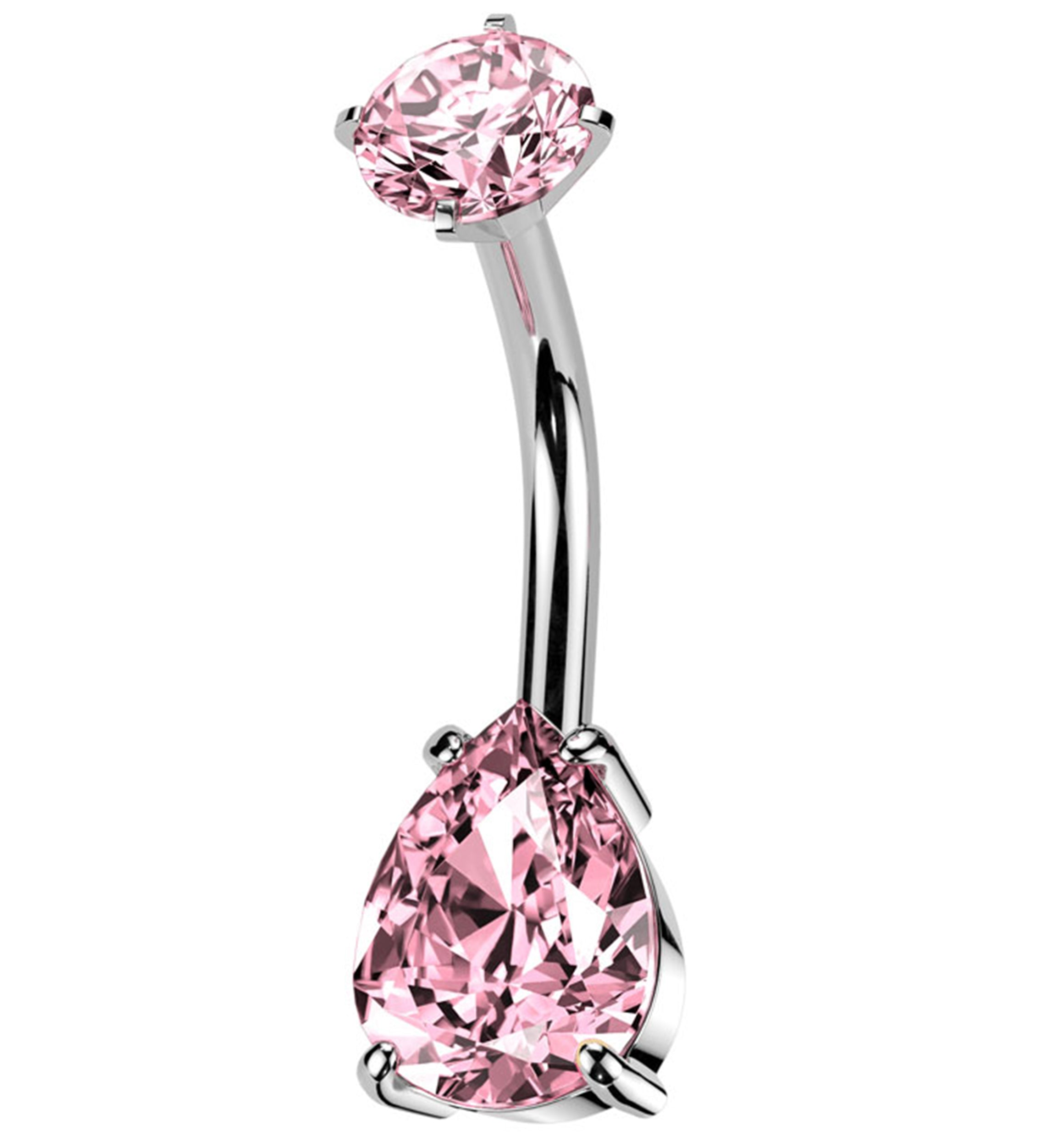 Teardrop Pink CZ Internally Threaded Stainless Steel Belly Button Ring