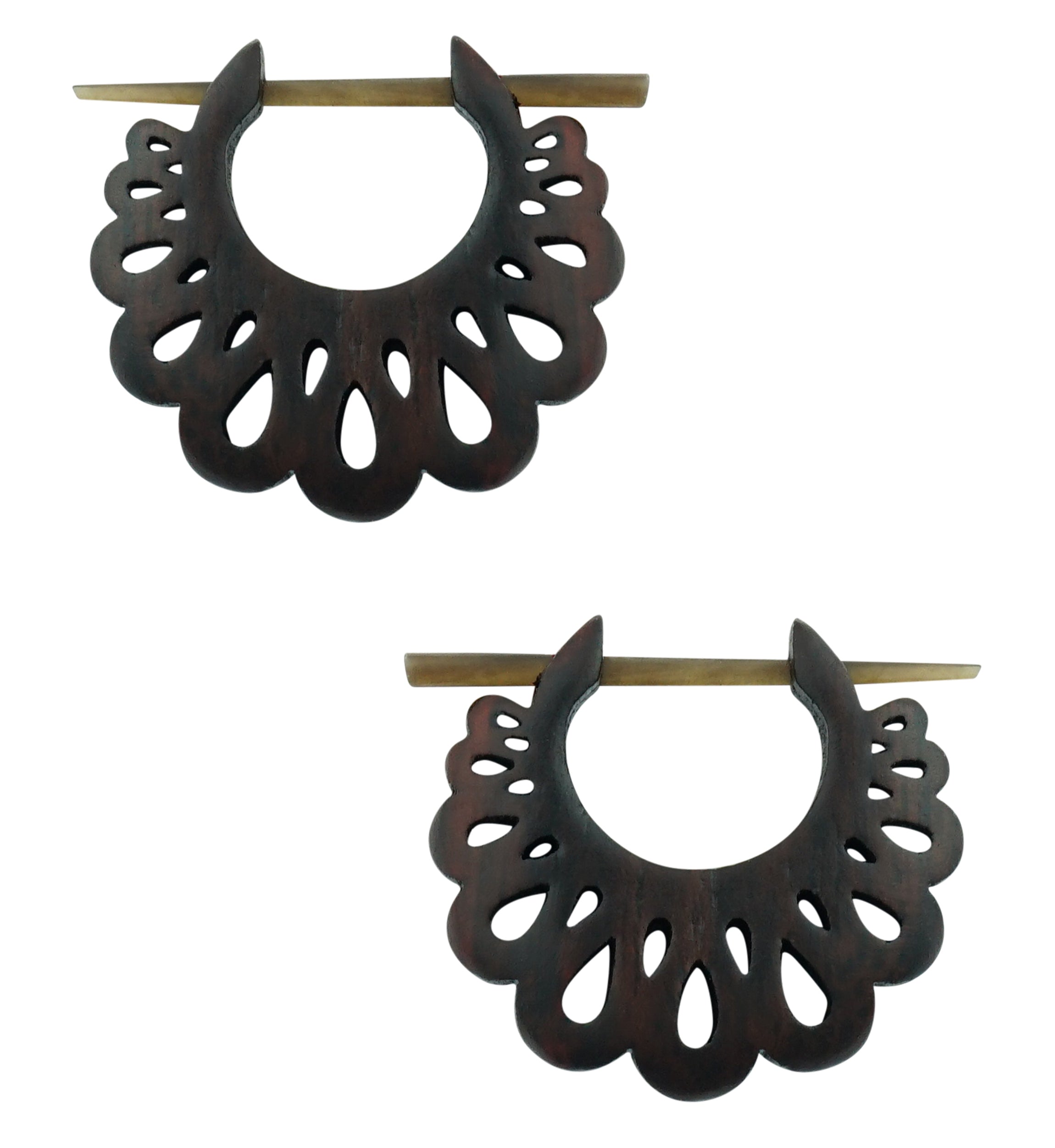 Teardrop Scallop Hoop Narra Wood Earrings