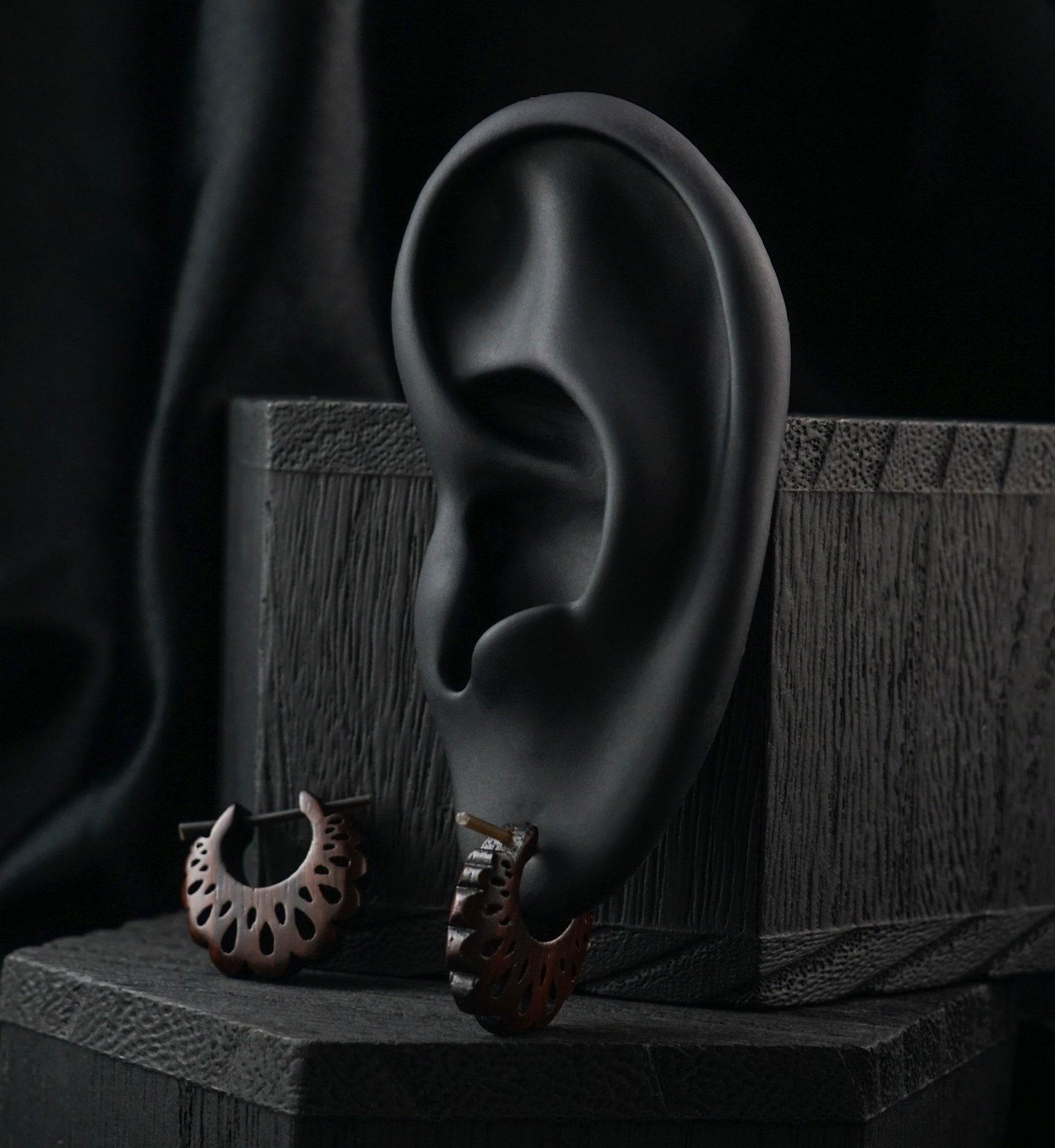 Teardrop Scallop Hoop Narra Wood Earrings