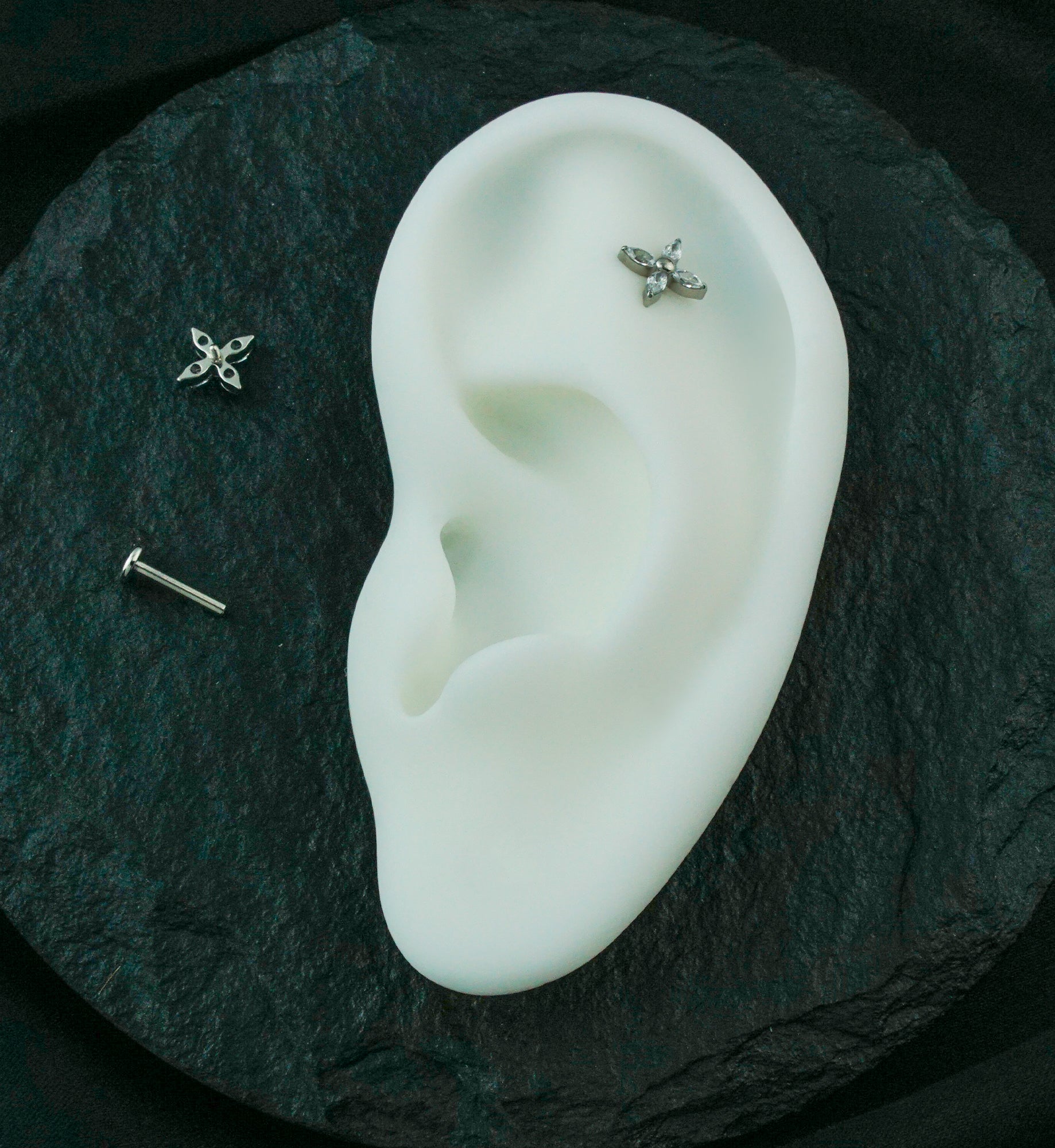 Tetrad Marquise Clear CZ Internally Threaded Titanium Labret