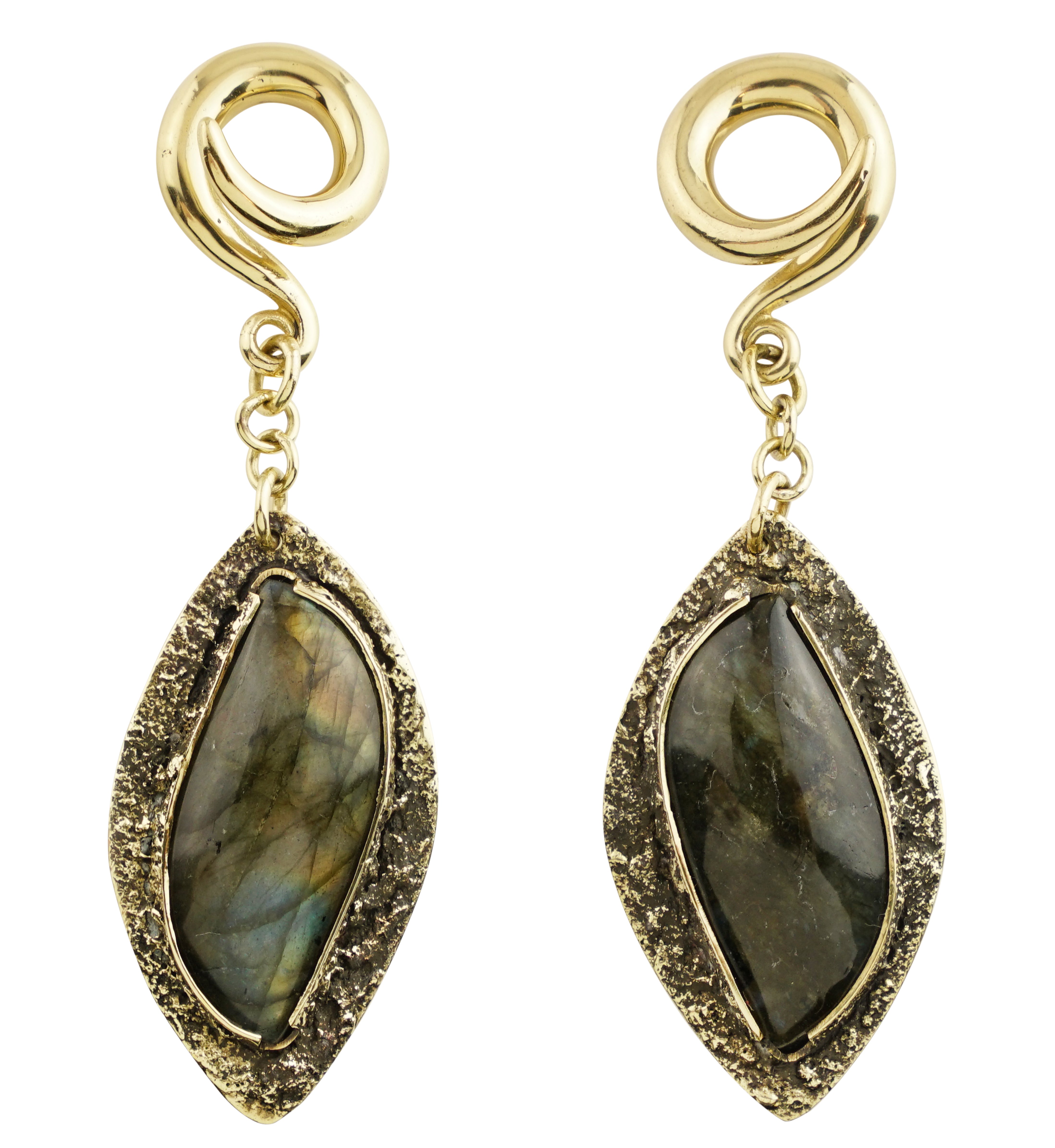 Textured Labradorite Stone Brass Hangers/Ear Weights Version 12