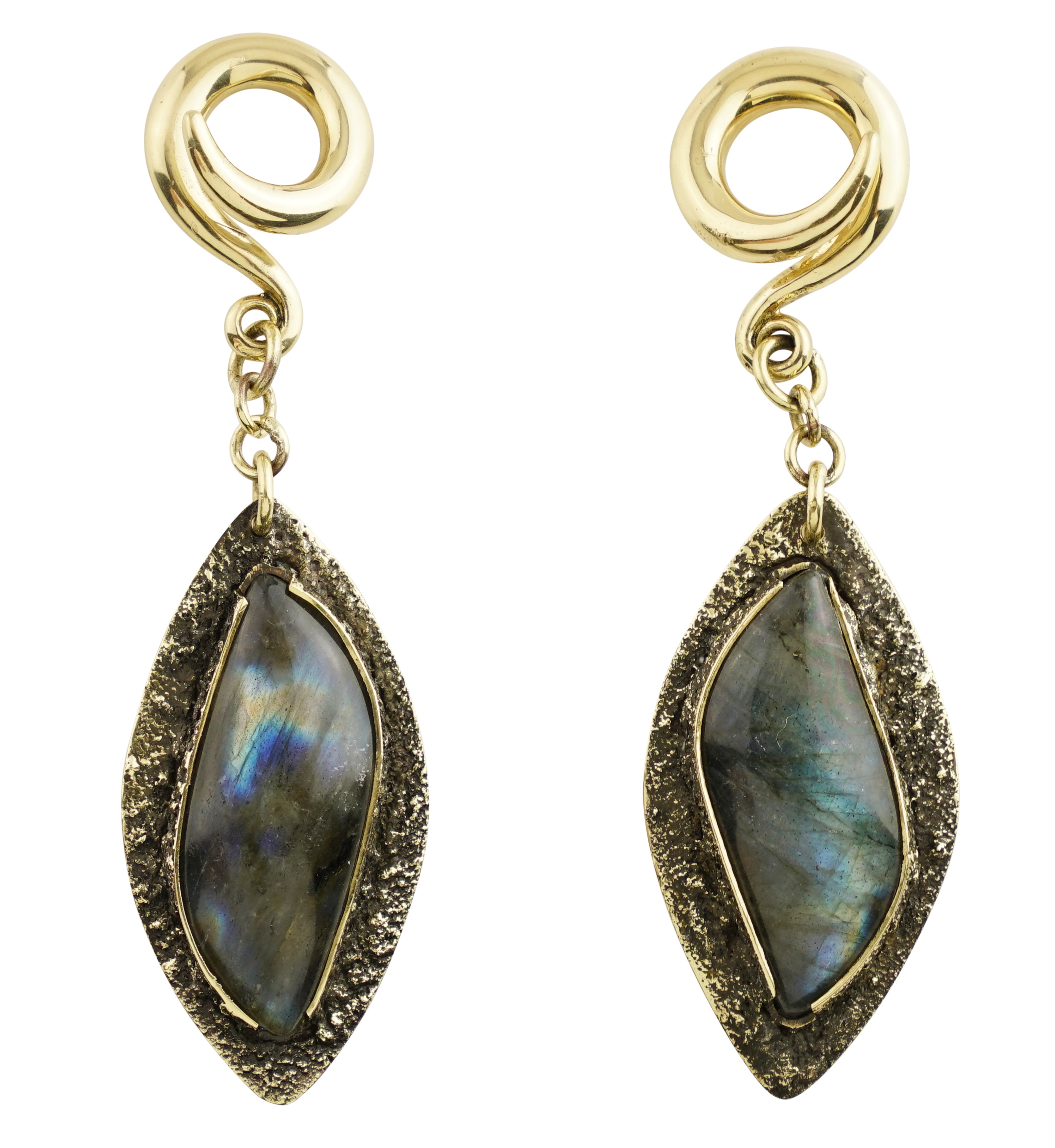 Textured Labradorite Stone Brass Hangers/Ear Weights Version 13