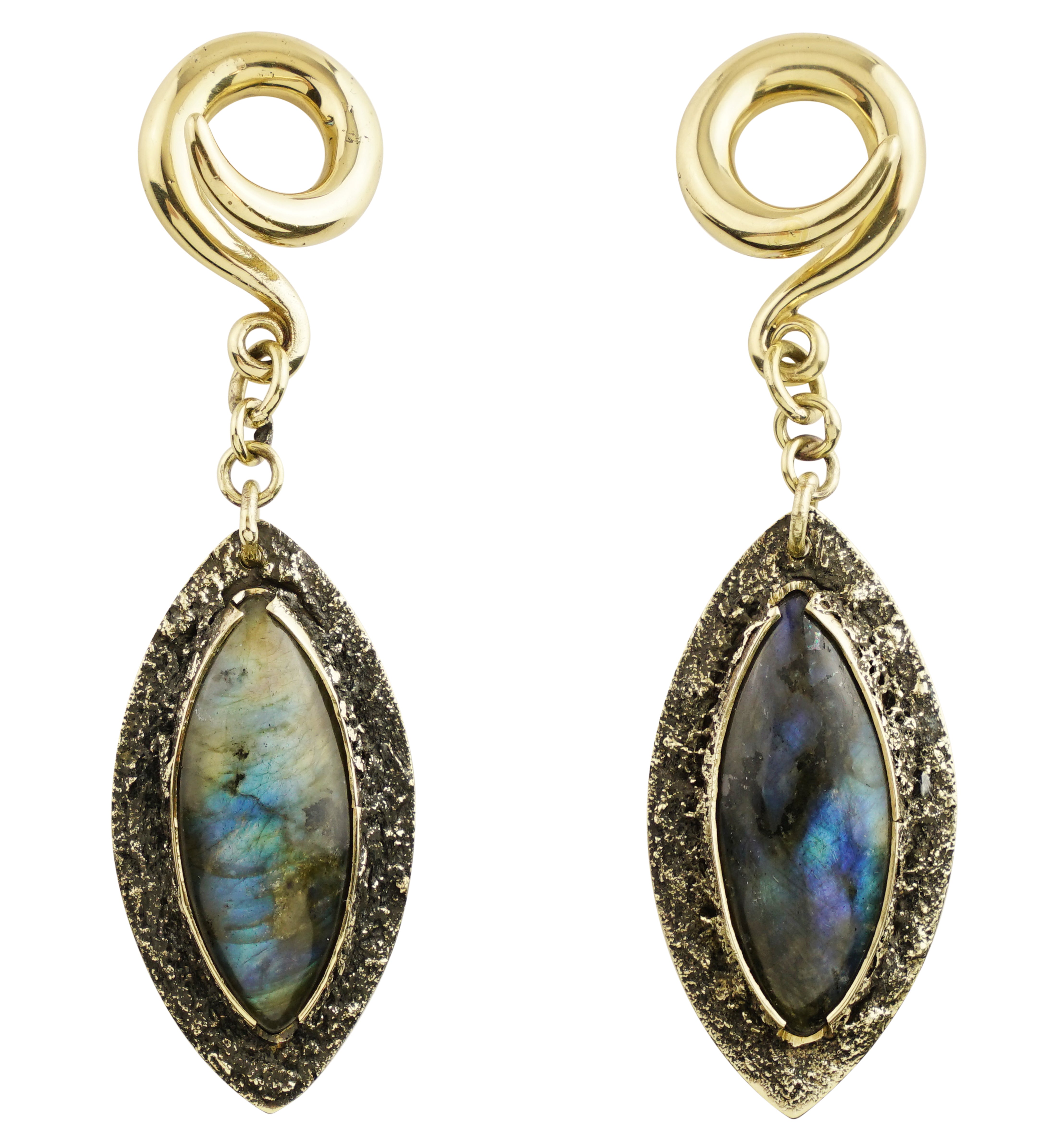 Textured Labradorite Stone Brass Hangers/Ear Weights Version 14