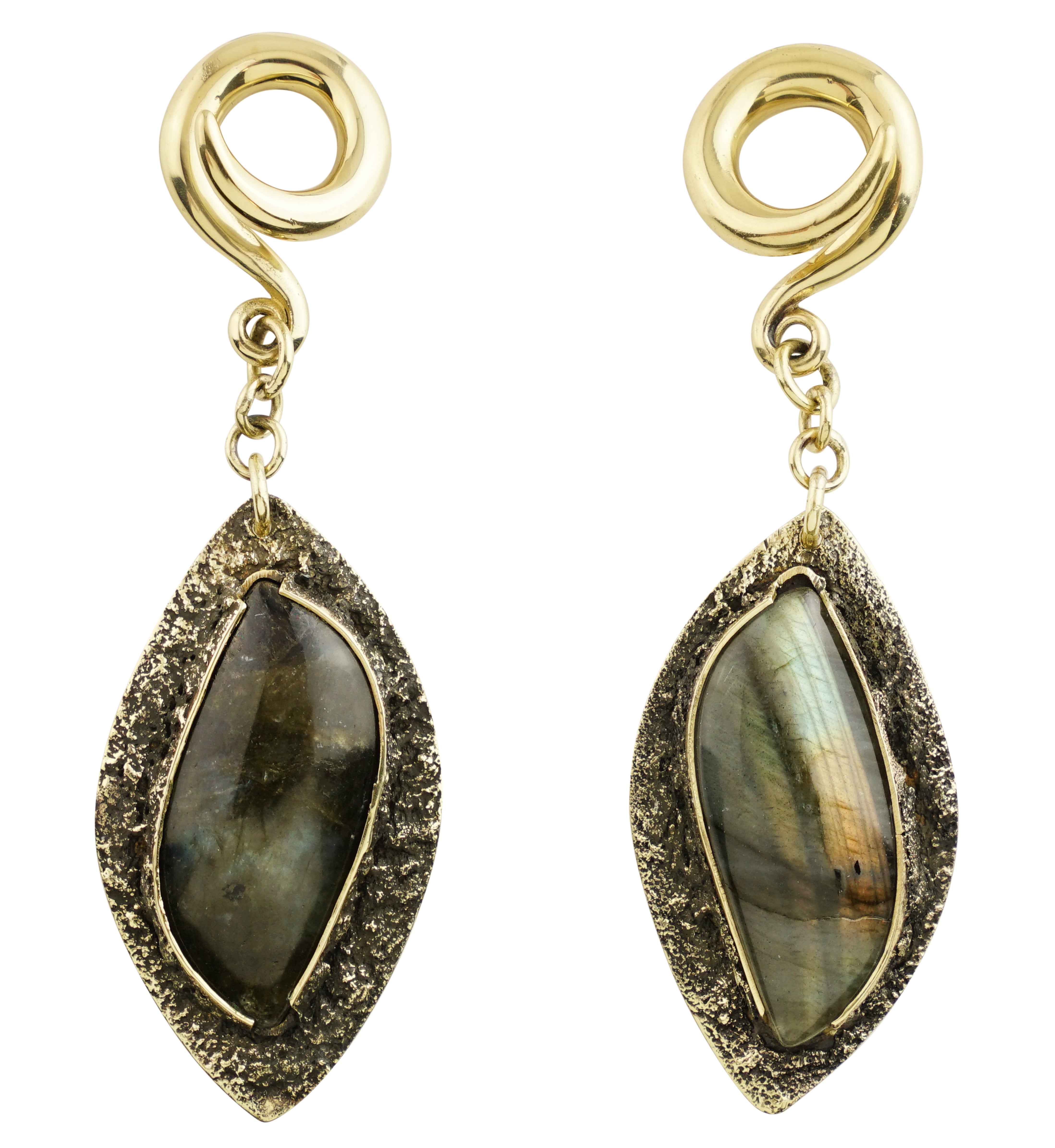 Textured Labradorite Stone Brass Hangers/Ear Weights Version 17