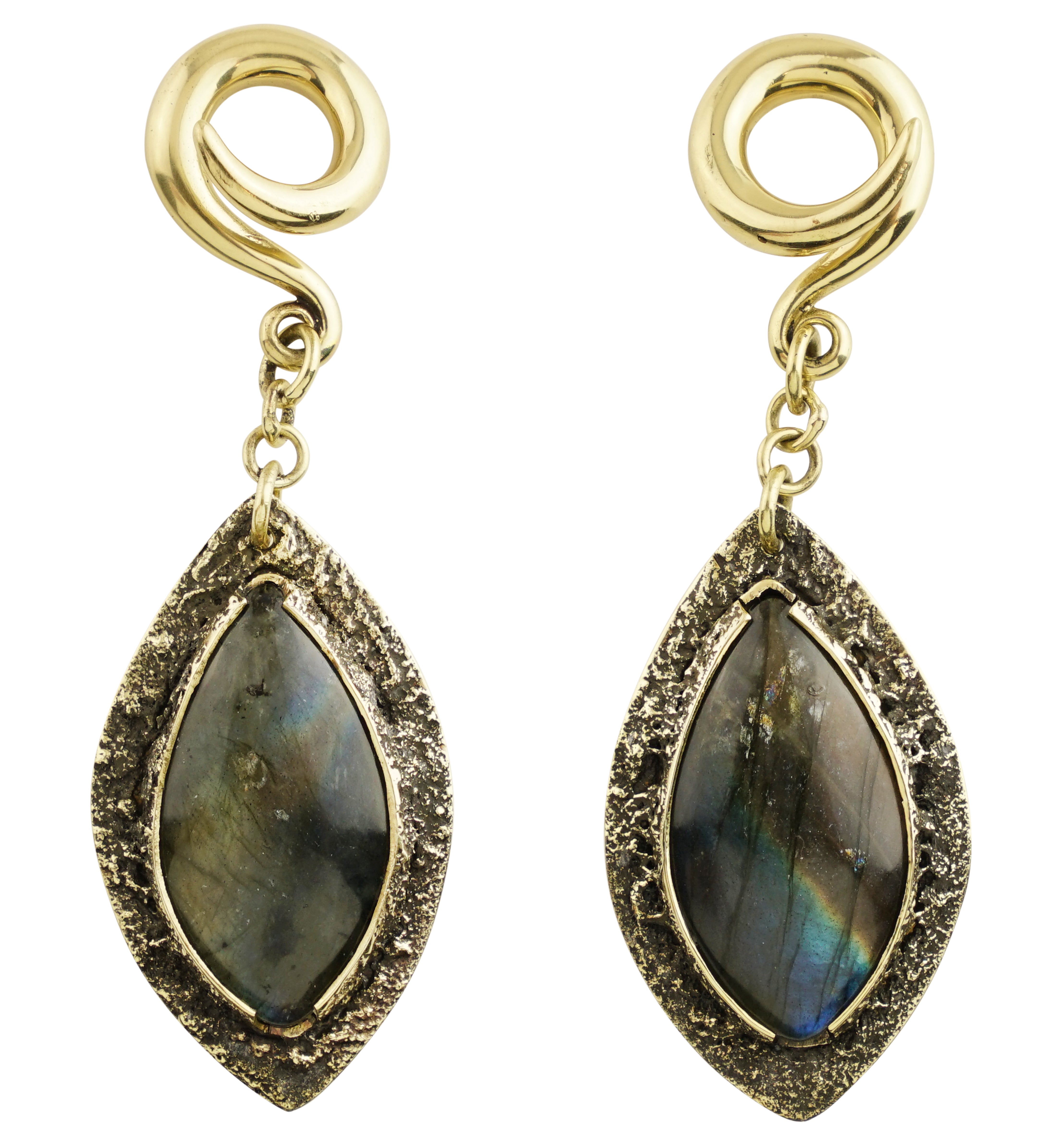 Textured Labradorite Stone Brass Hangers/Ear Weights Version 18