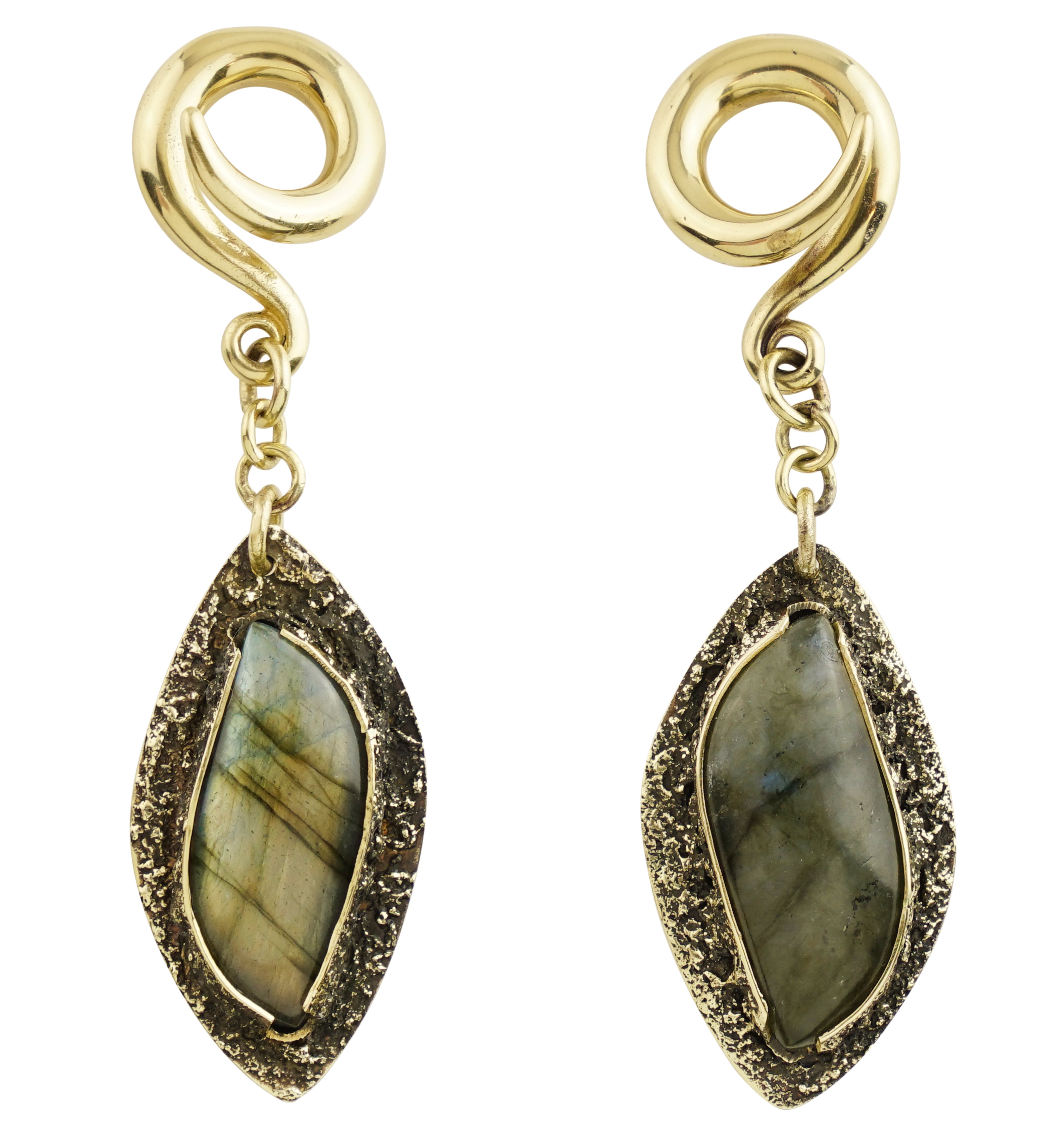 Textured Labradorite Stone Brass Hangers/Ear Weights Version 19