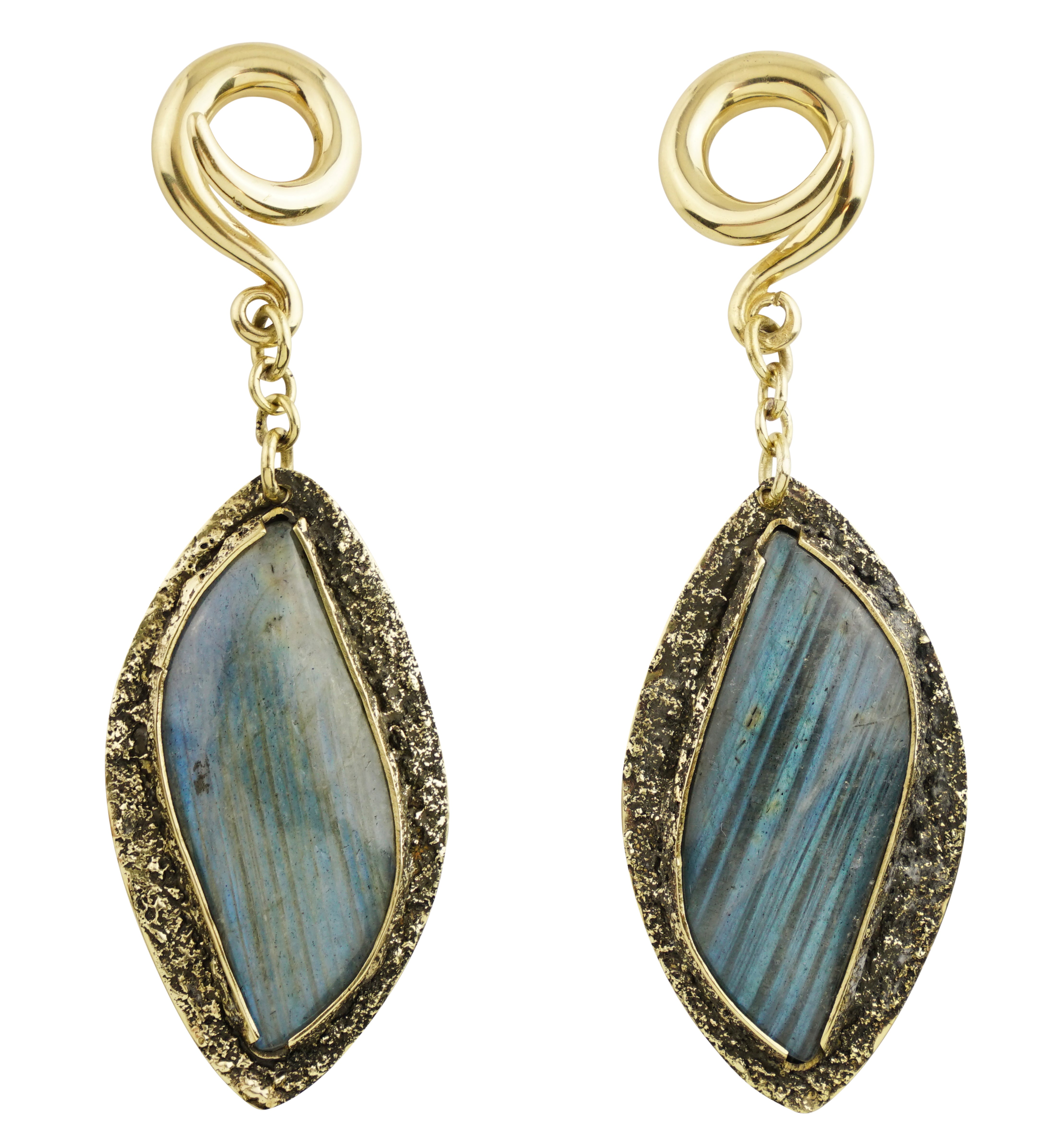 Textured Labradorite Stone Brass Hangers/Ear Weights Version 2