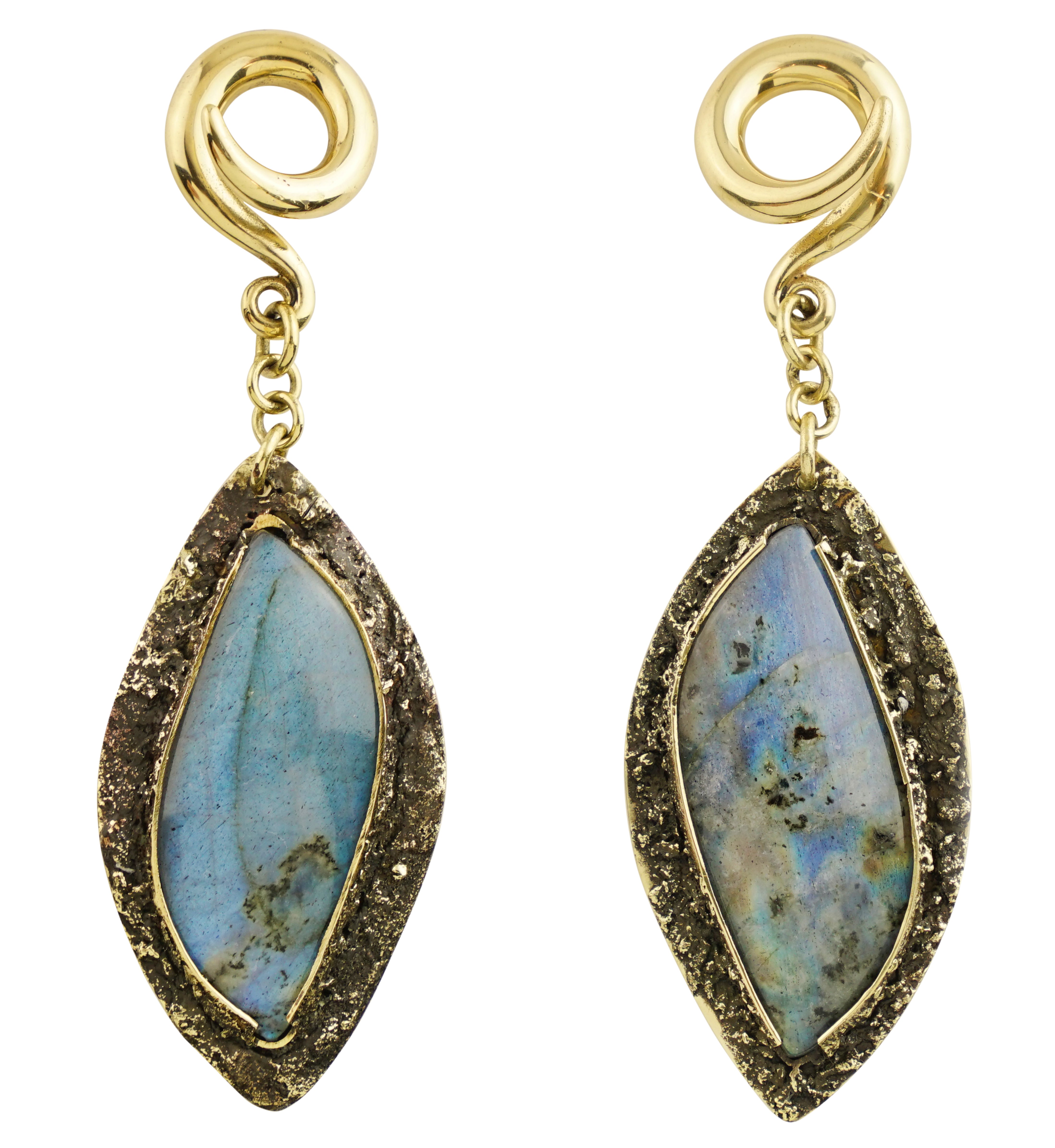 Textured Labradorite Stone Brass Hangers/Ear Weights Version 20
