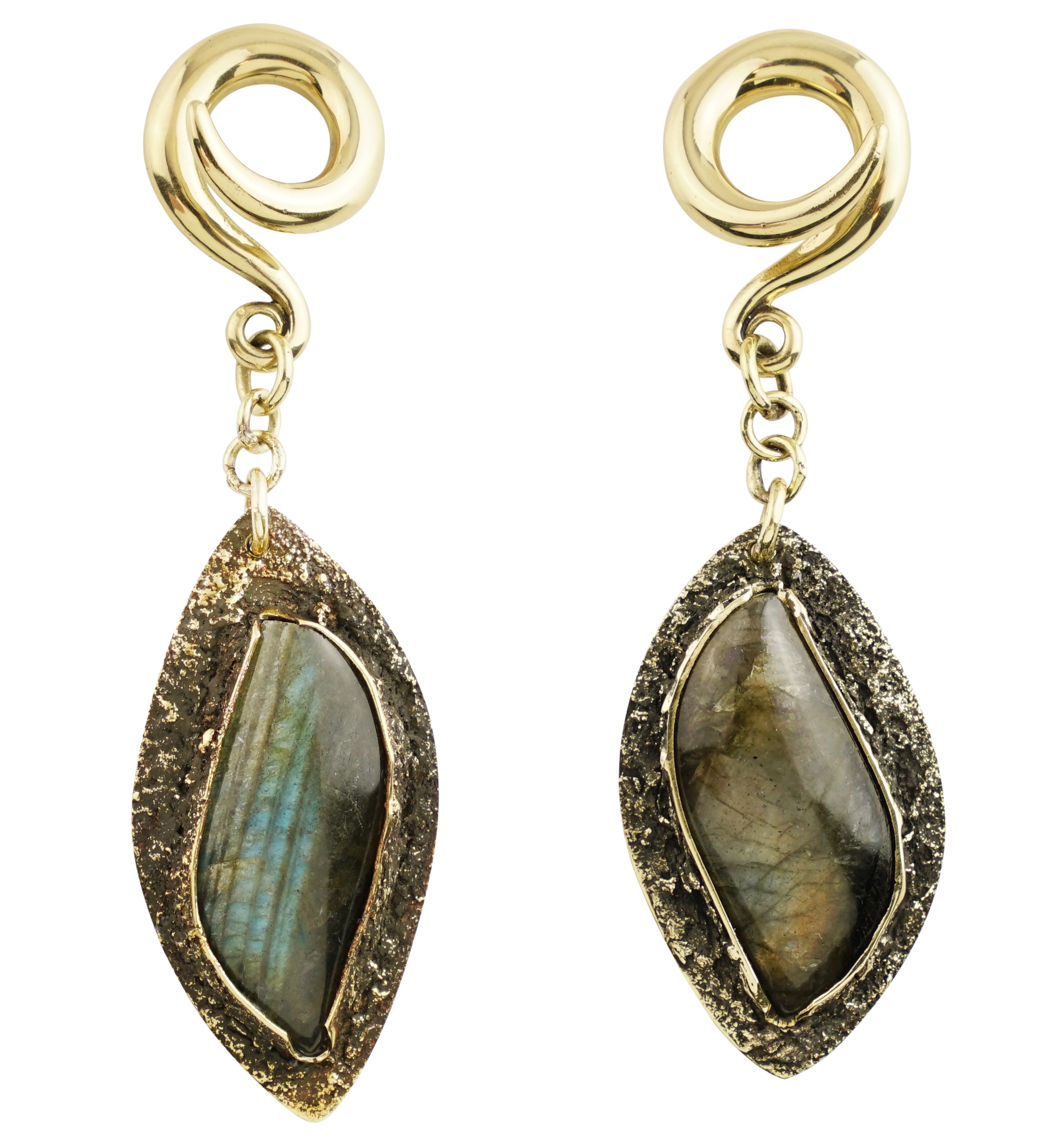 Textured Labradorite Stone Brass Hangers/Ear Weights Version 27