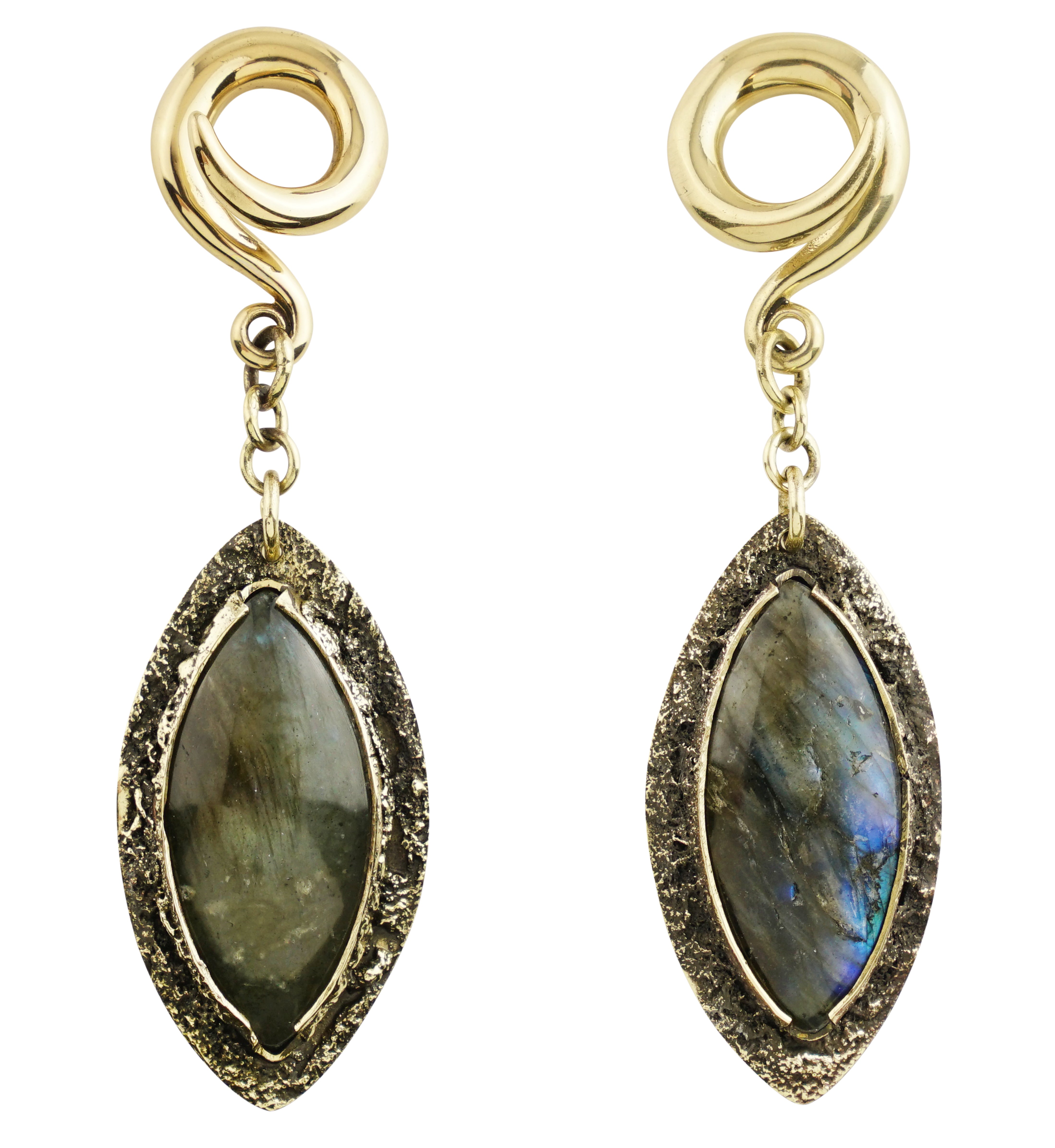 Textured Labradorite Stone Brass Hangers/Ear Weights Version 31