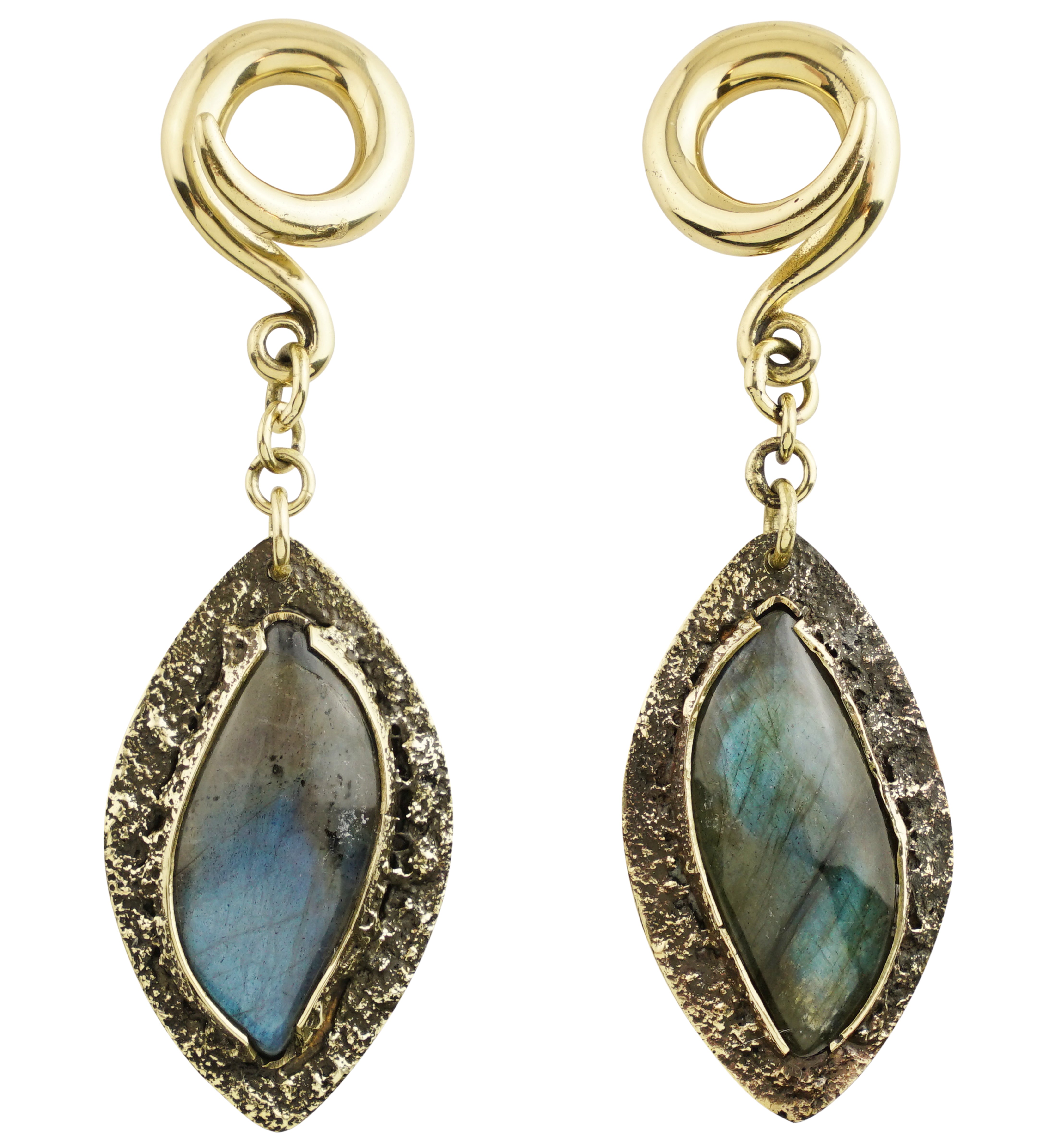 Textured Labradorite Stone Brass Hangers/Ear Weights Version 32