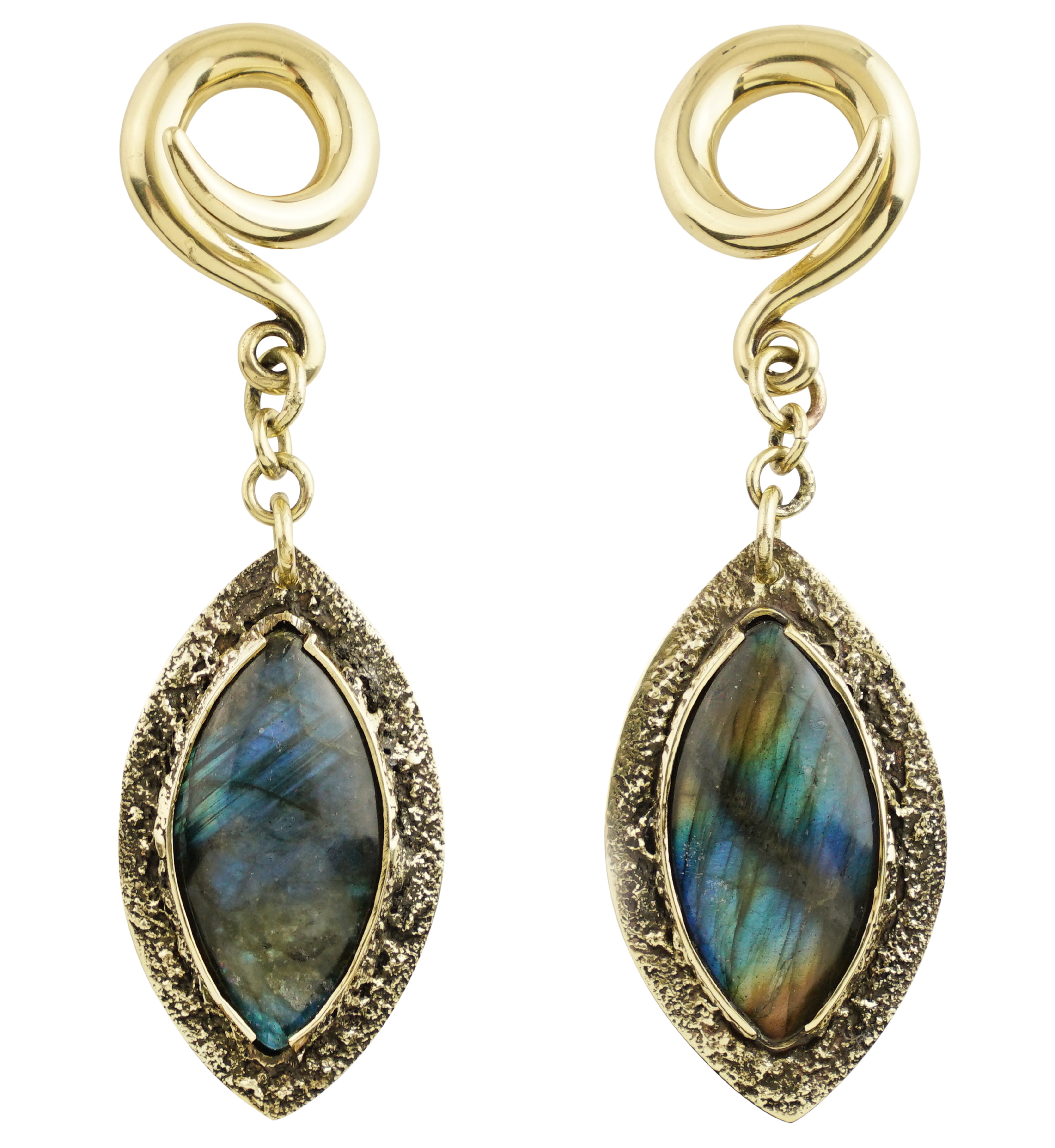 Textured Labradorite Stone Brass Hangers/Ear Weights Version 35