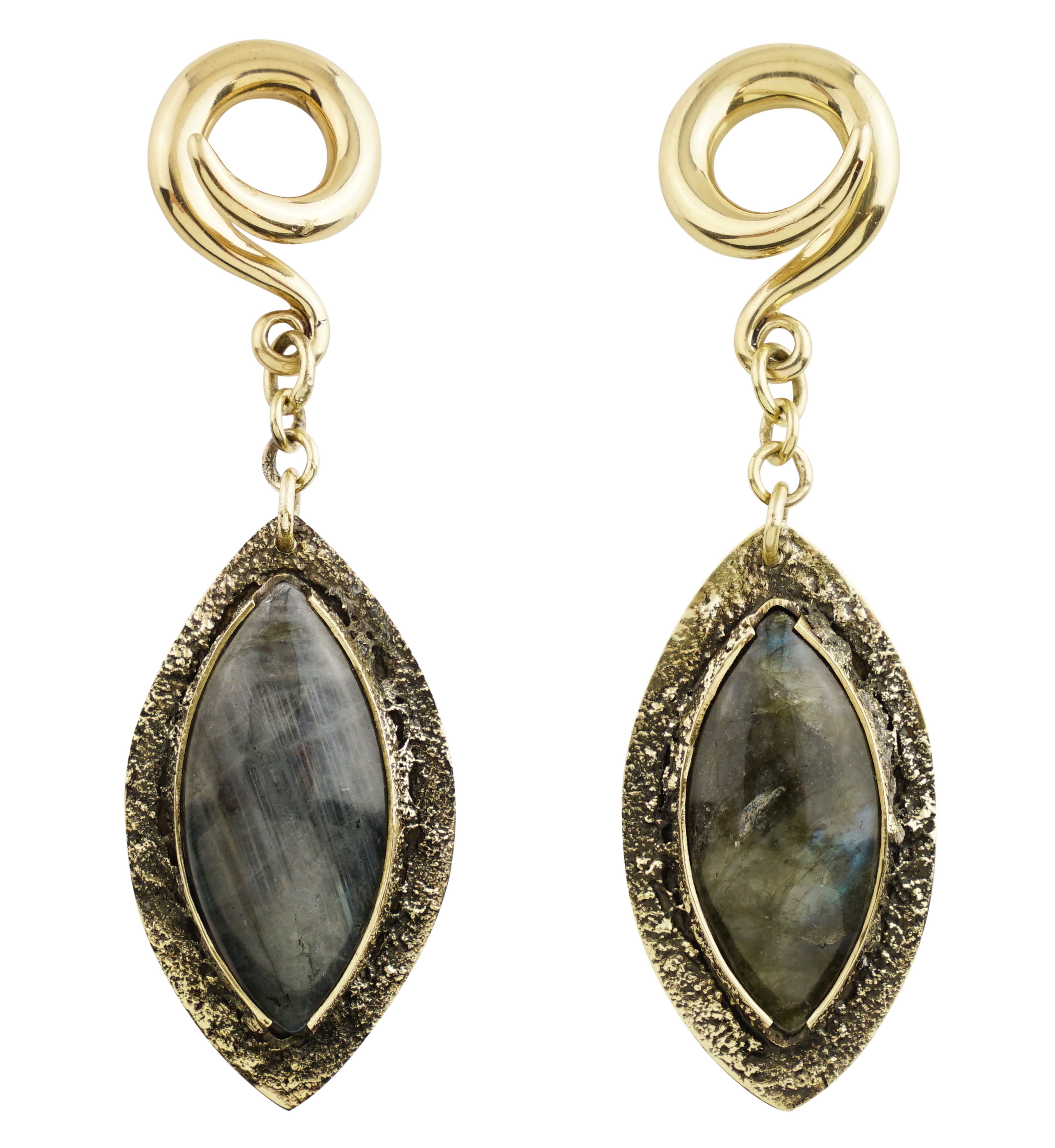 Textured Labradorite Stone Brass Hangers/Ear Weights Version 7