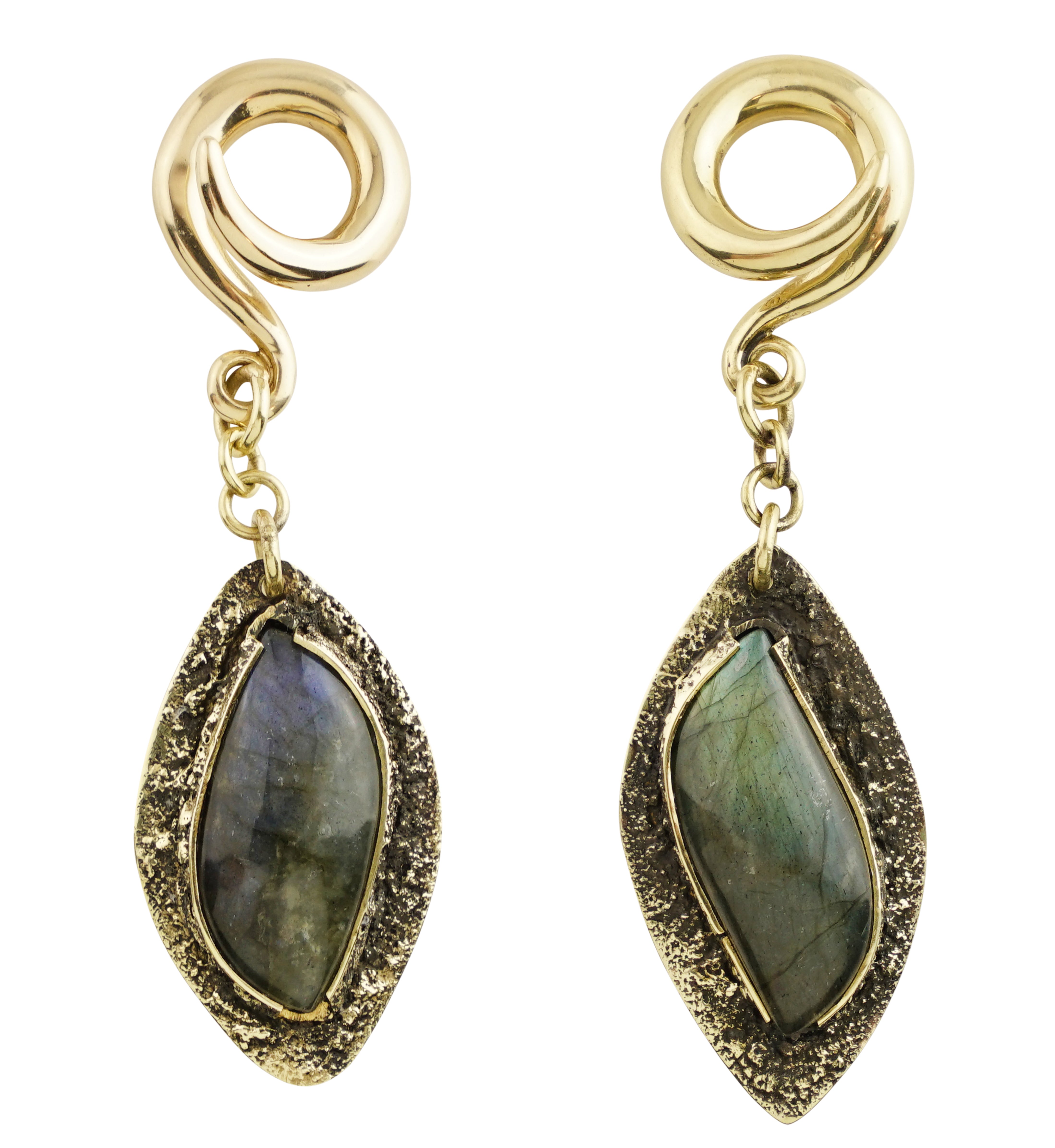 Textured Labradorite Stone Brass Hangers/Ear Weights Version 8