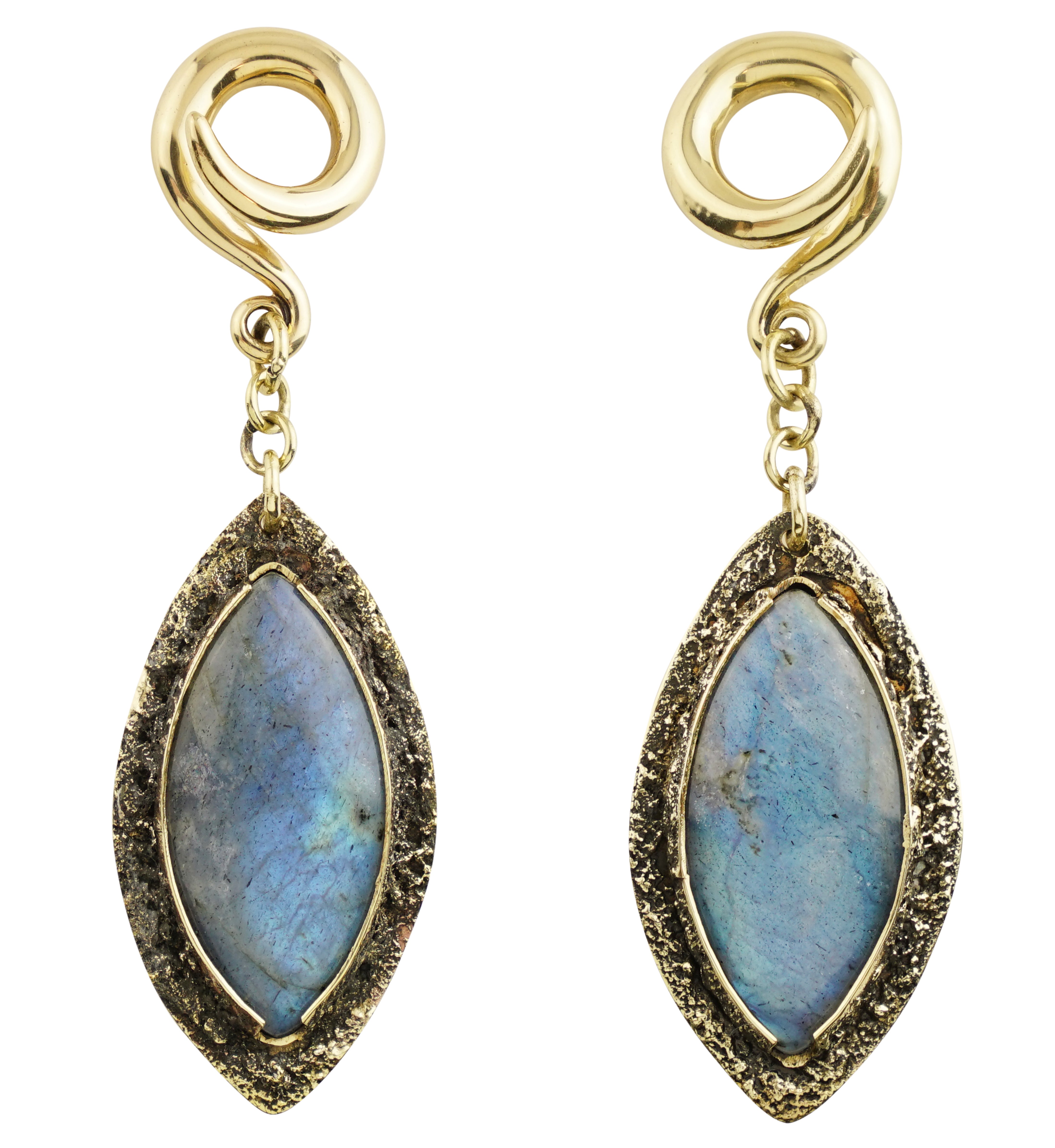 Textured Labradorite Stone Brass Hangers/Ear Weights Version 9