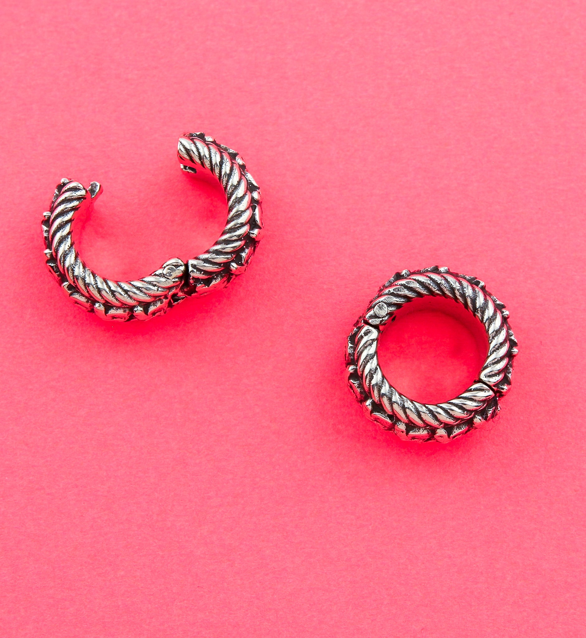 Textured White Brass Hinged Ear Lobe Cuffs