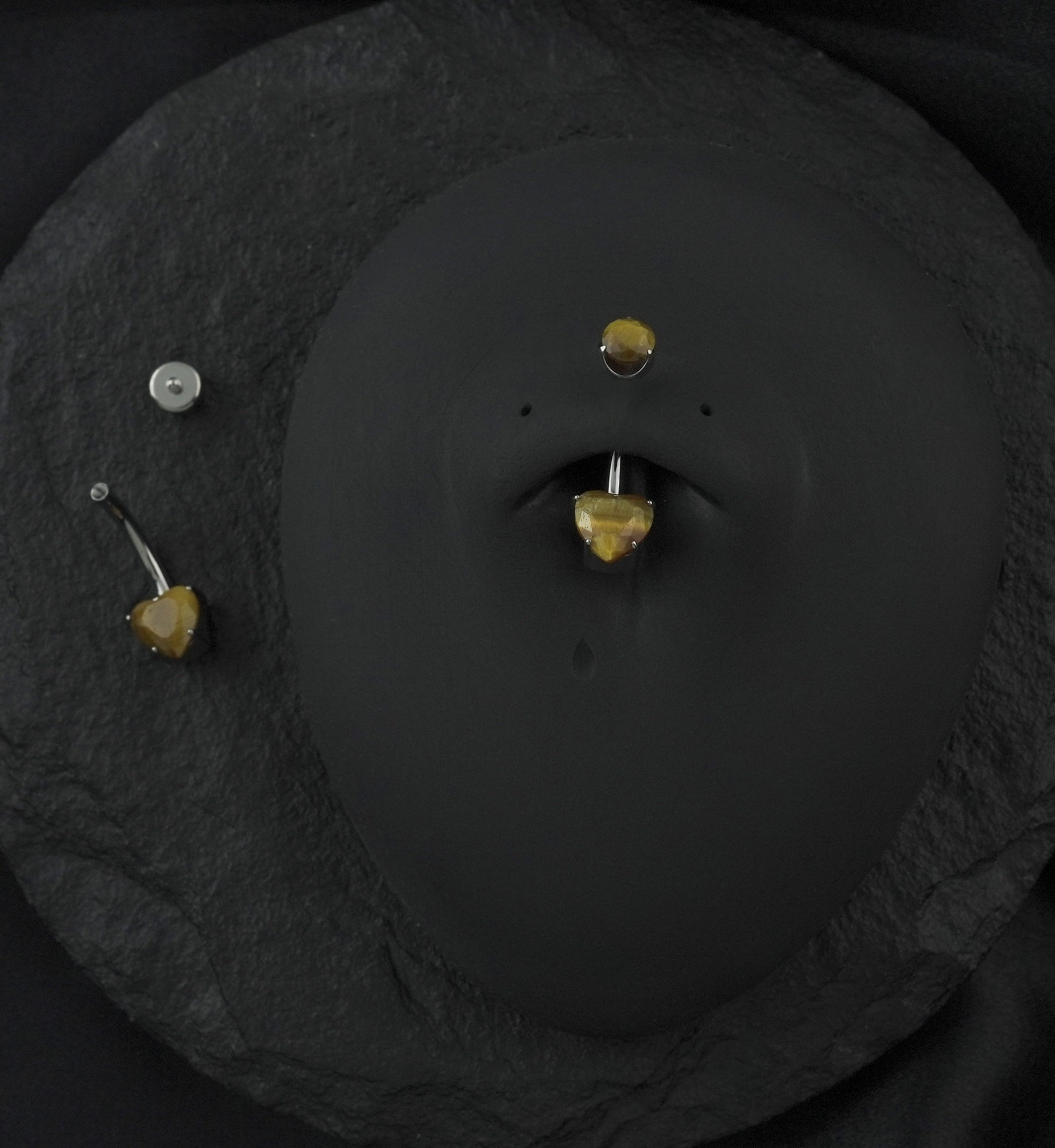 Tiger Eye Stone Heart Internally Threaded Titanium Belly Button Ring