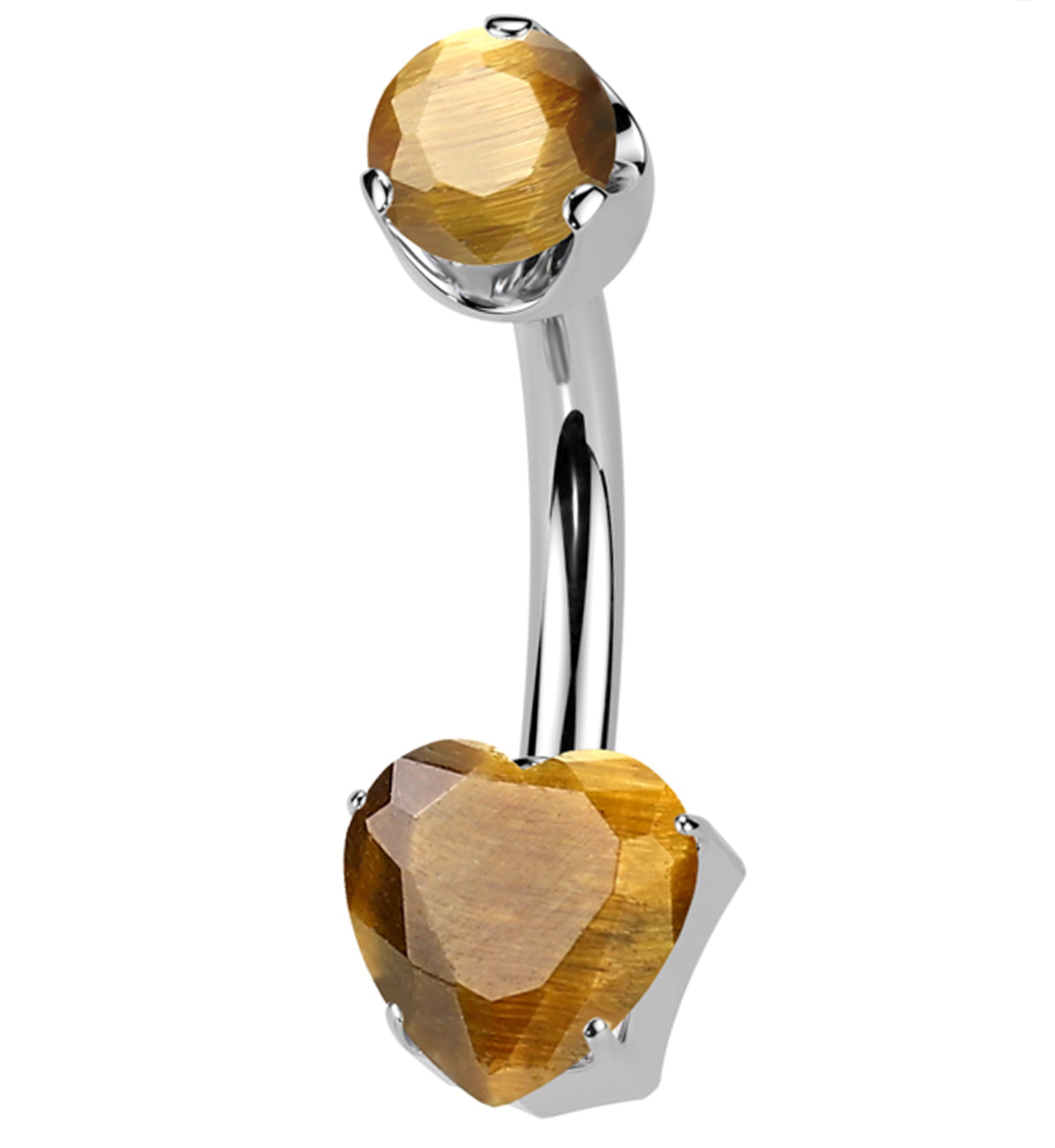 Tiger Eye Stone Heart Internally Threaded Titanium Belly Button Ring