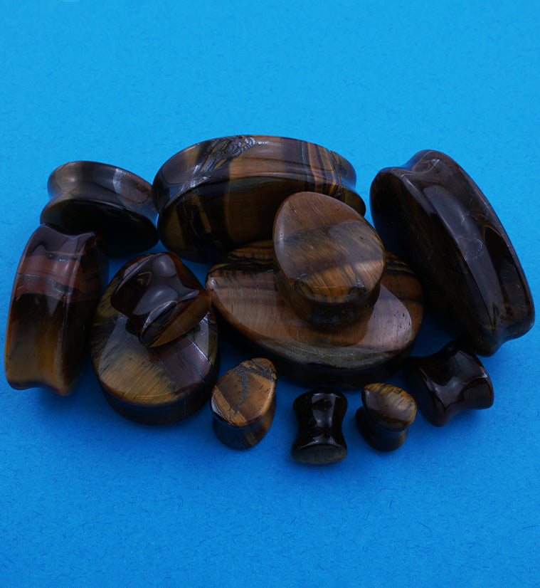 Tiger Eye Stone Teardrop Plugs