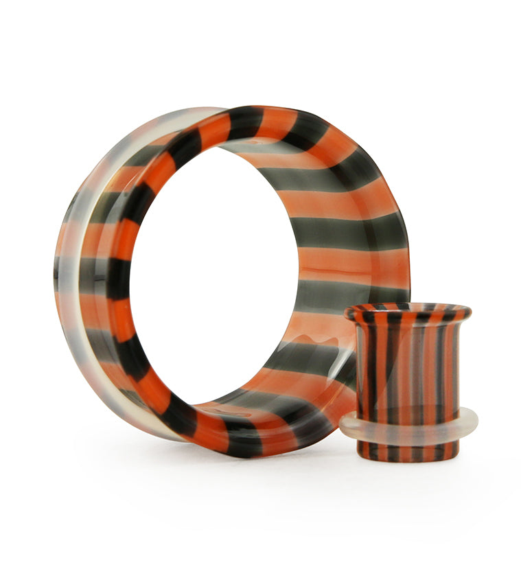 Tiger Stripe Glass Tunnel Plugs - Single Flare