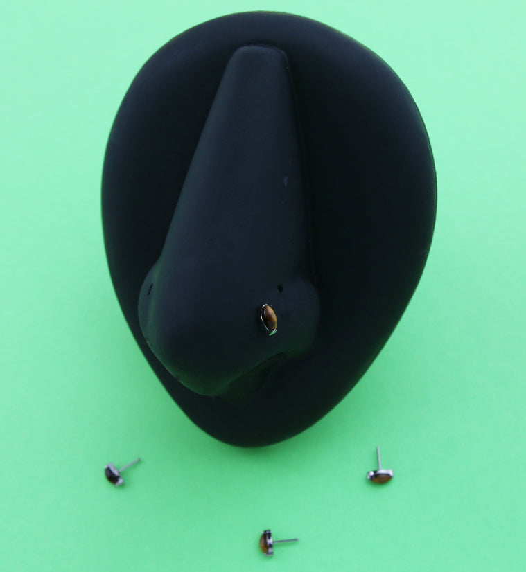 Tiger's Eye Marquise Stone Titanium Threadless Top