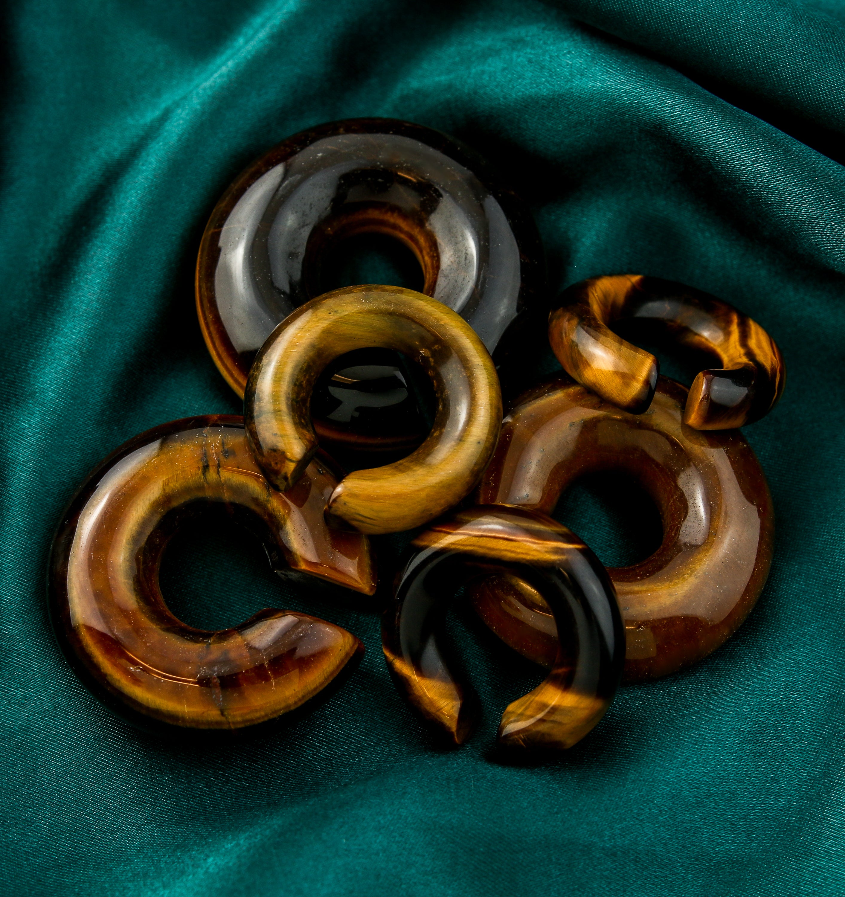 Tiger's Eye Stone Hoop Plugs