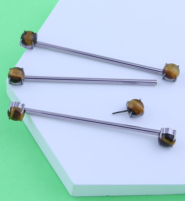 Double Tigers Eye Stone Threadless Titanium Industrial Barbell