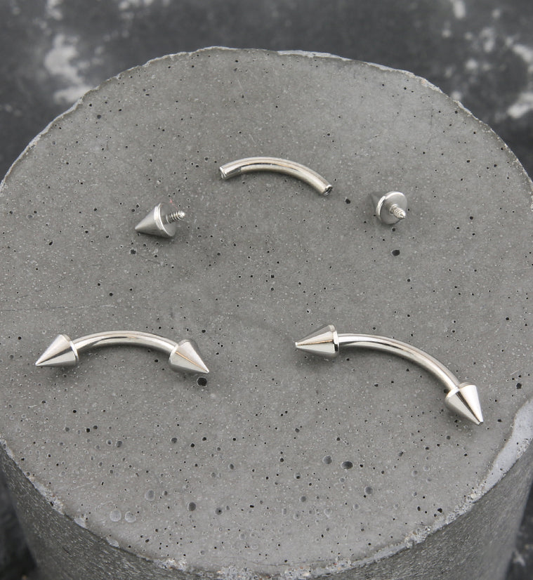 Titanium Double Spike Internally Threaded Curved Barbell