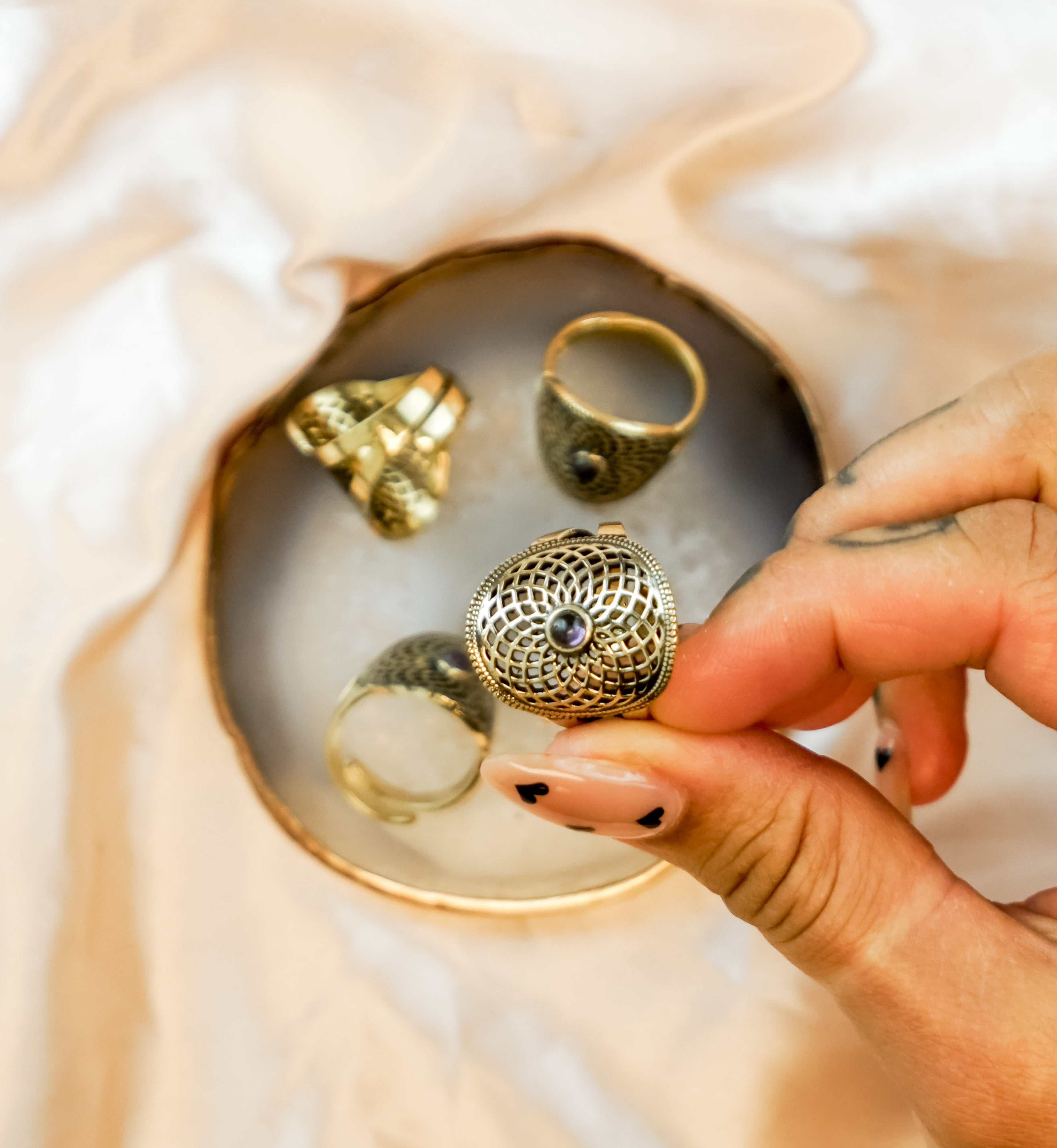 Torus Amethyst Stone Brass Ring