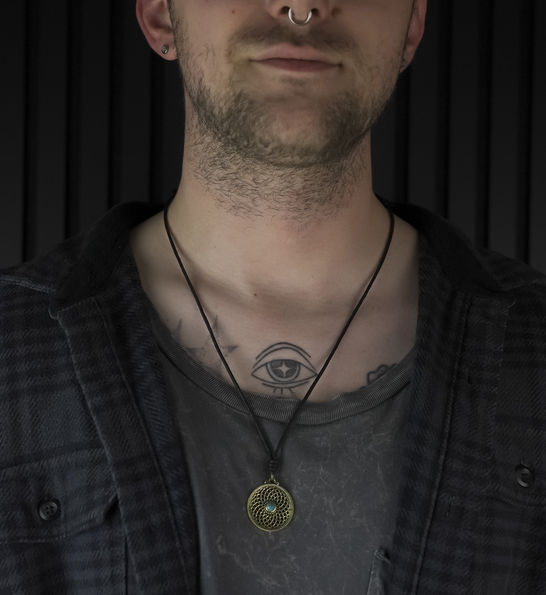 Torus Turquoise Howlite Stone Inlay Brass Pendant Necklace