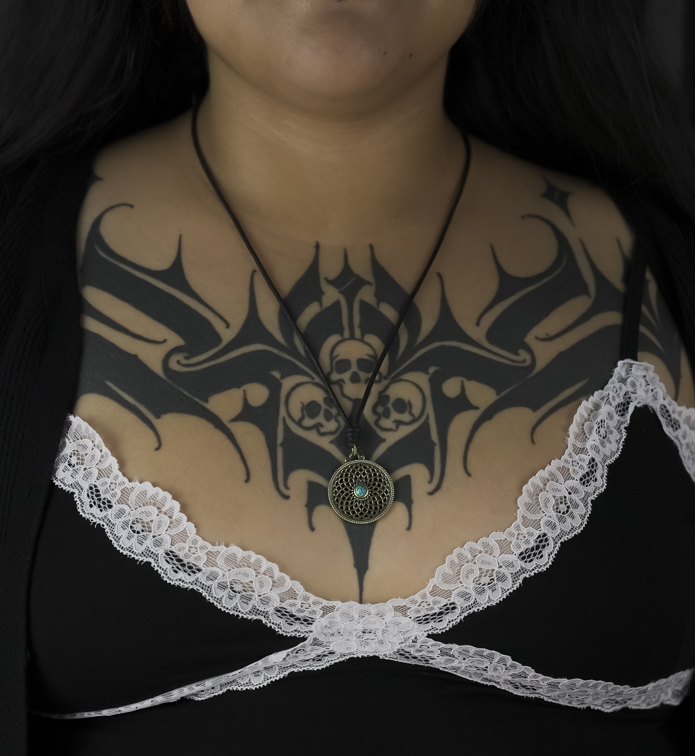 Torus Turquoise Howlite Stone Inlay Brass Pendant Necklace